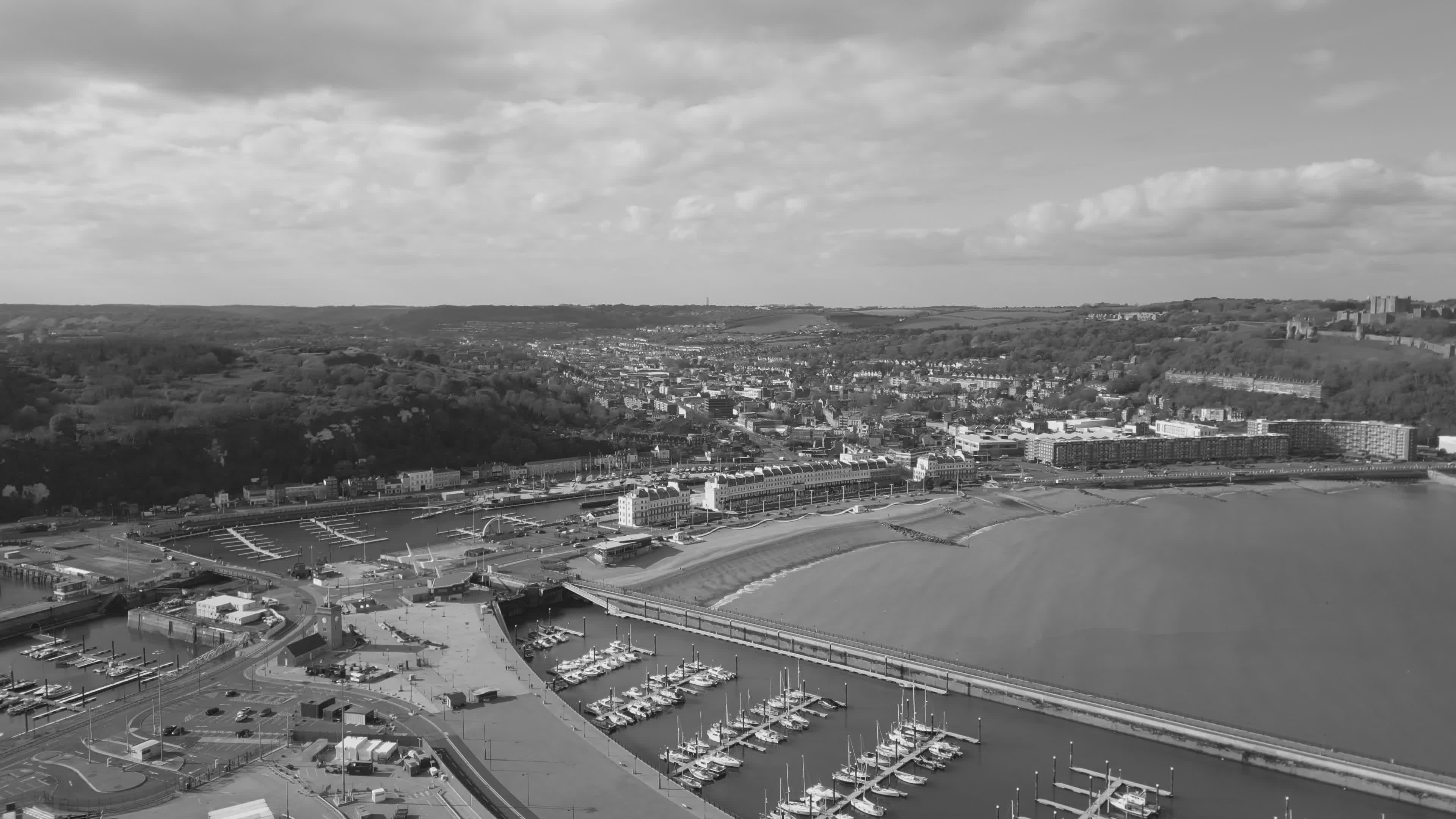 Aerial View of Scenic Coastal Town and Marina Free Stock Video Footage ...