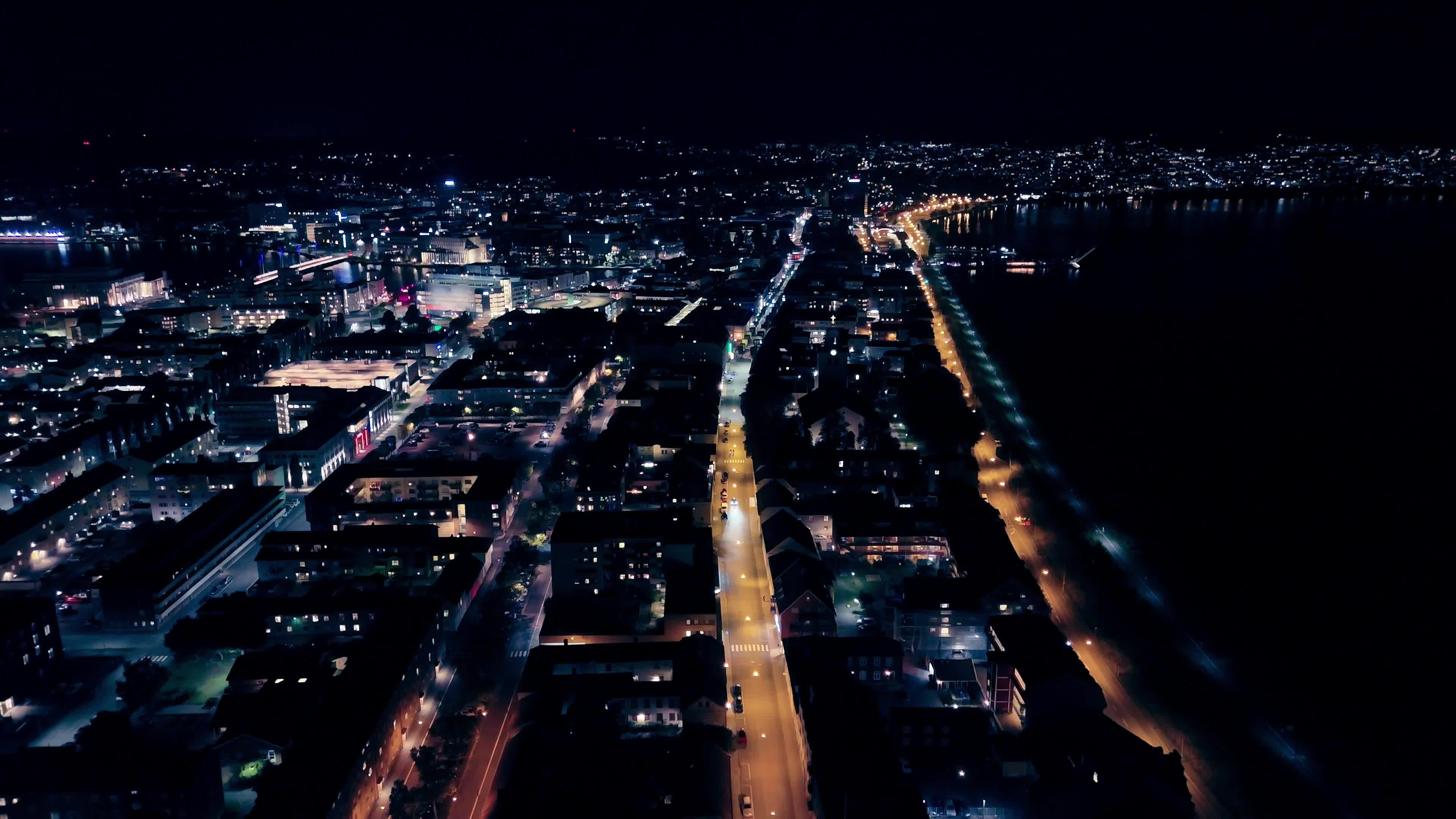 Aerial Night View of Jönköping City Lights Free Stock Video Footage ...