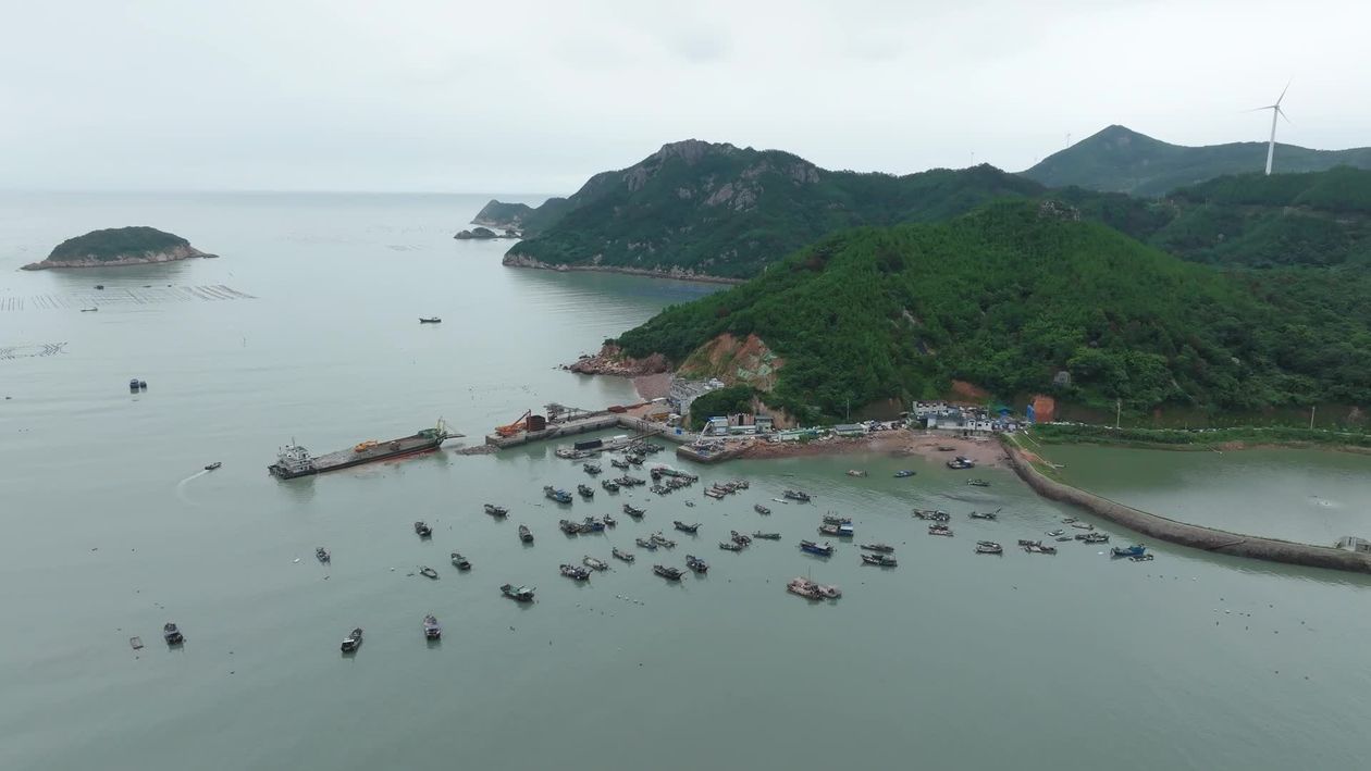 Scenic Aerial View of Coastal Fishing Harbor Free Stock Video Footage ...