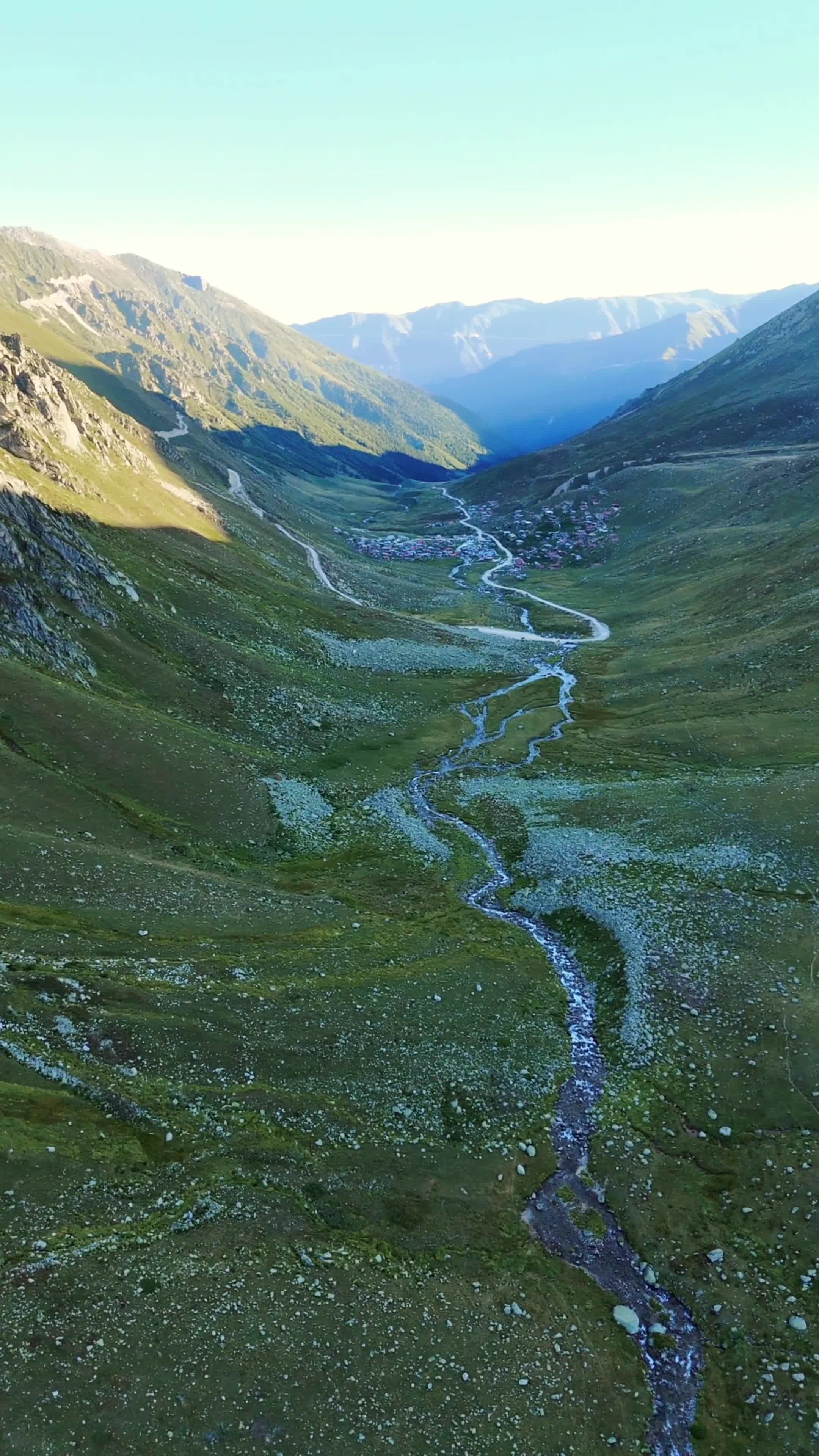 Breathtaking Mountain Valley with River at Sunrise Free Stock Video ...