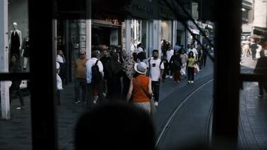 busy street view from tram ride