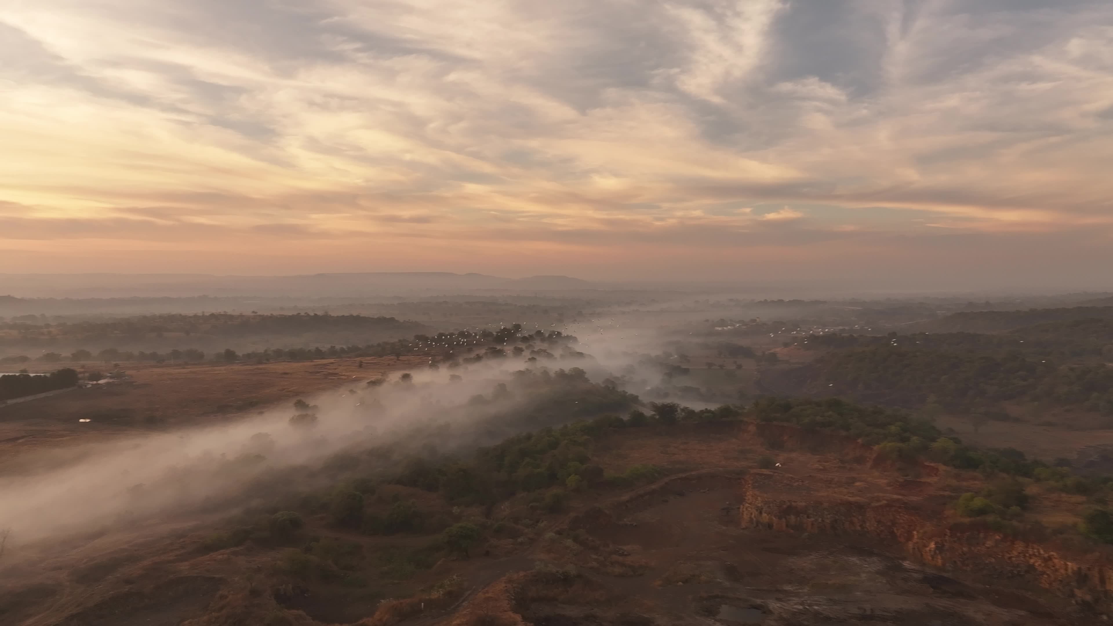 Stunning Foggy Landscape Aerial at Sunrise Free Stock Video Footage ...
