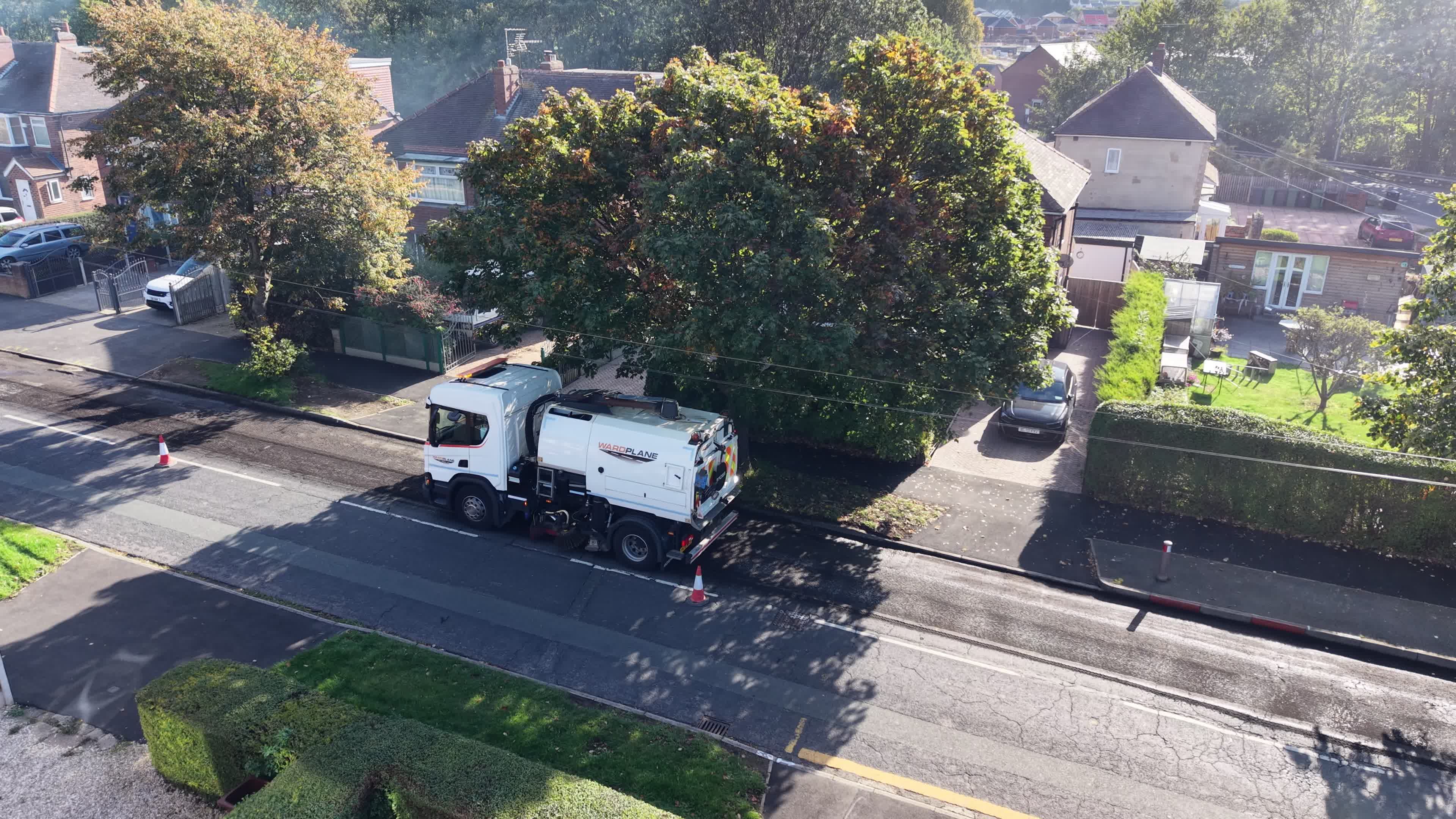 Aerial View of Street Sweeper on Suburban Road Free Stock Video Footage ...