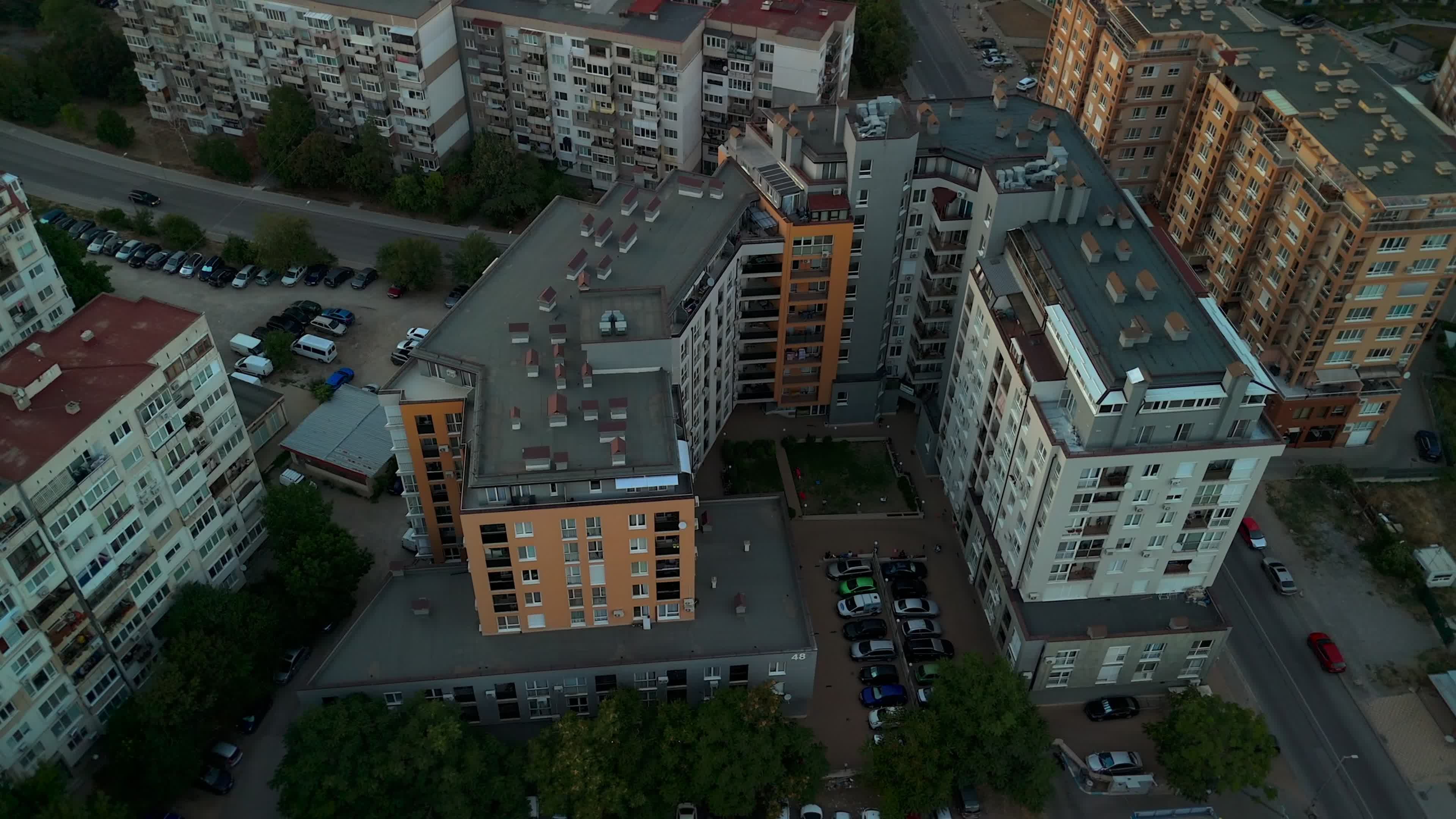 Aerial View of Urban Residential Buildings at Dusk Free Stock Video ...