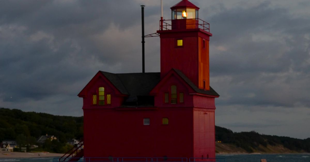 Red Rose Tea Lighthouse Majestic Red Lighthouse at Twilight Free Stock Video Footage, Royalty ...