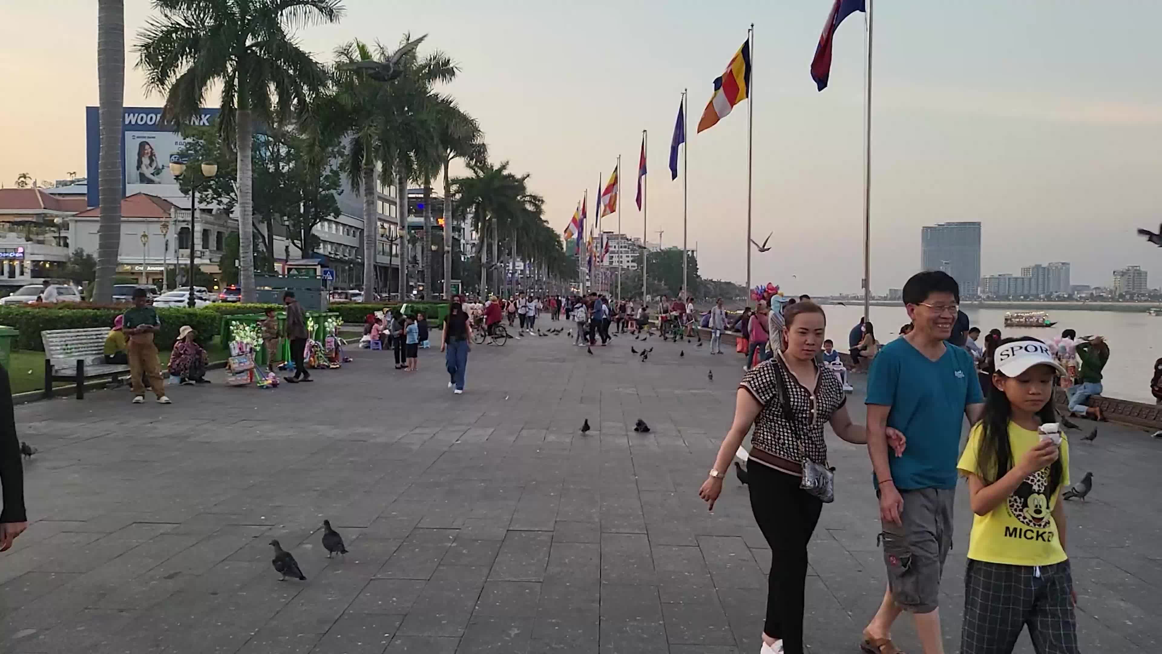 Bustling Phnom Penh Riverside Walk at Sunset Free Stock Video Footage ...