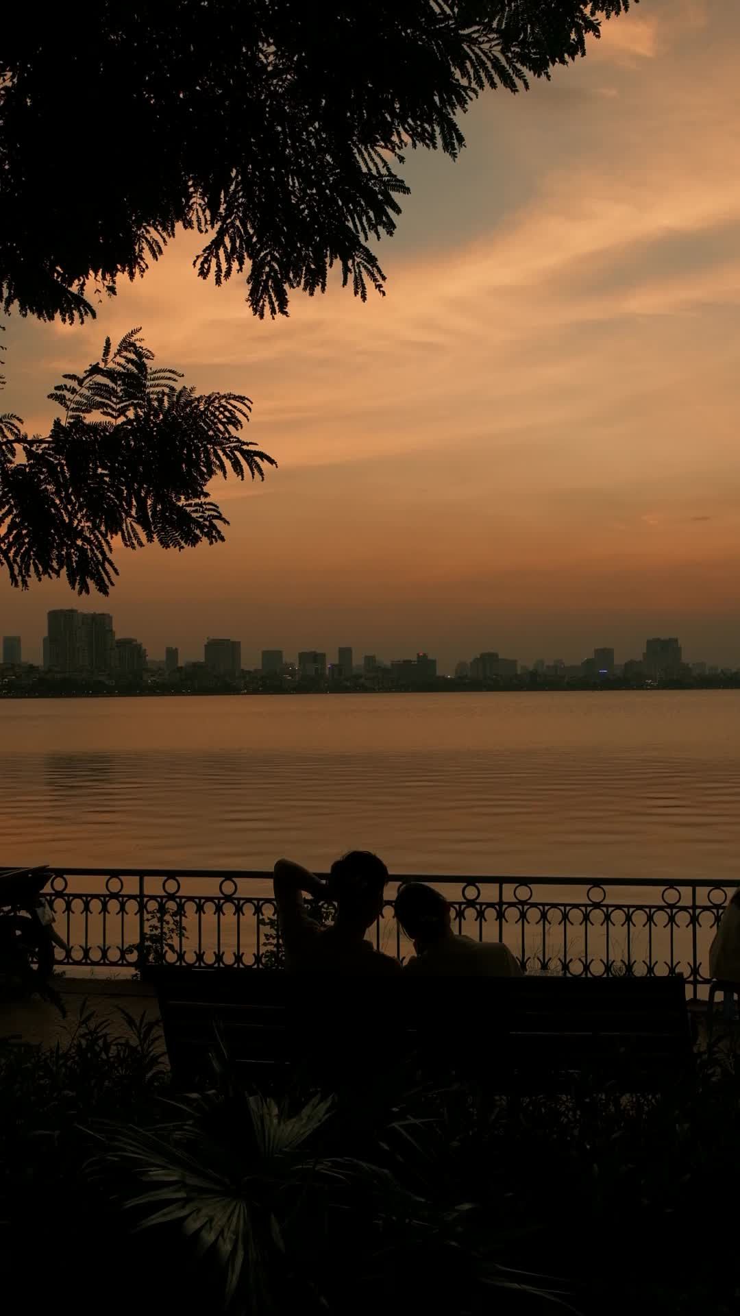 Romantic Sunset by Lakeside Silhouette Free Stock Video Footage ...