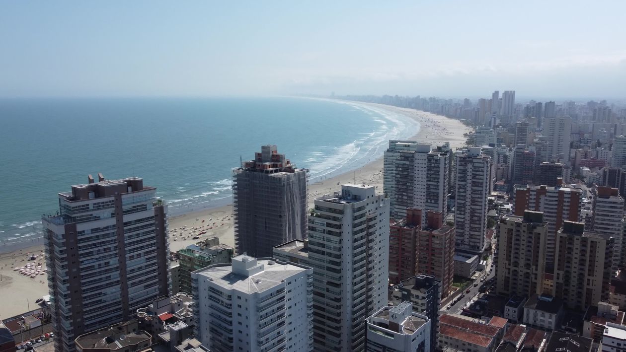 Aerial View of Coastal City Skyline and Beach Free Stock Video Footage ...