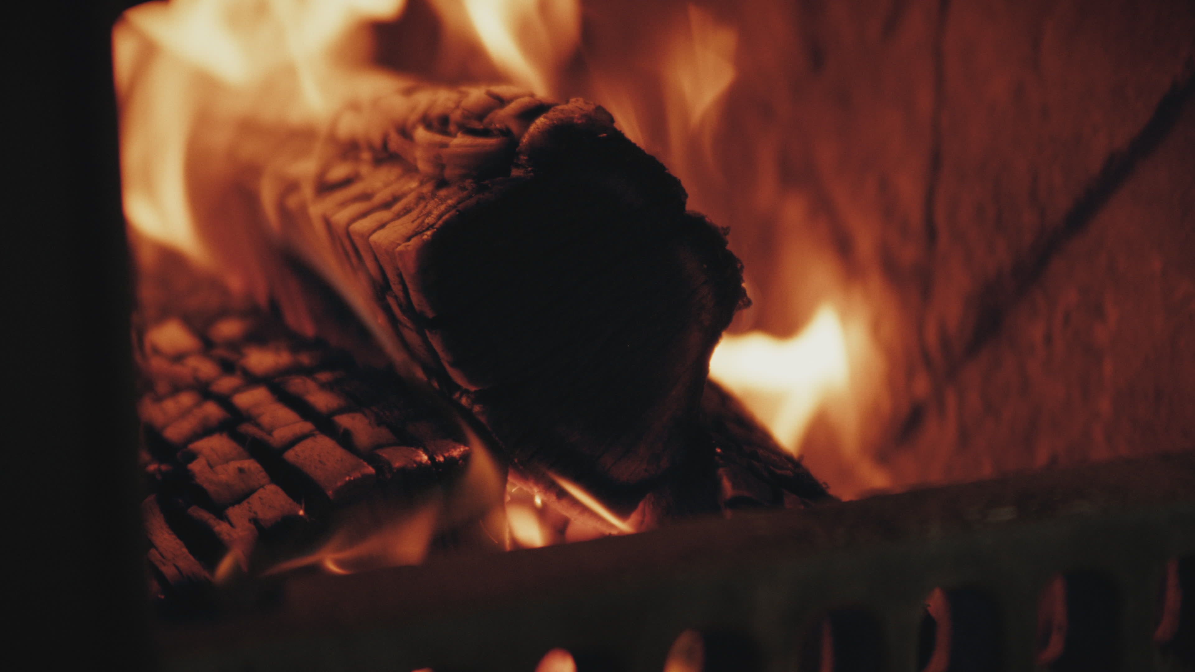 Cozy Fireplace Flames with Burning Firewood Free Stock Video Footage ...
