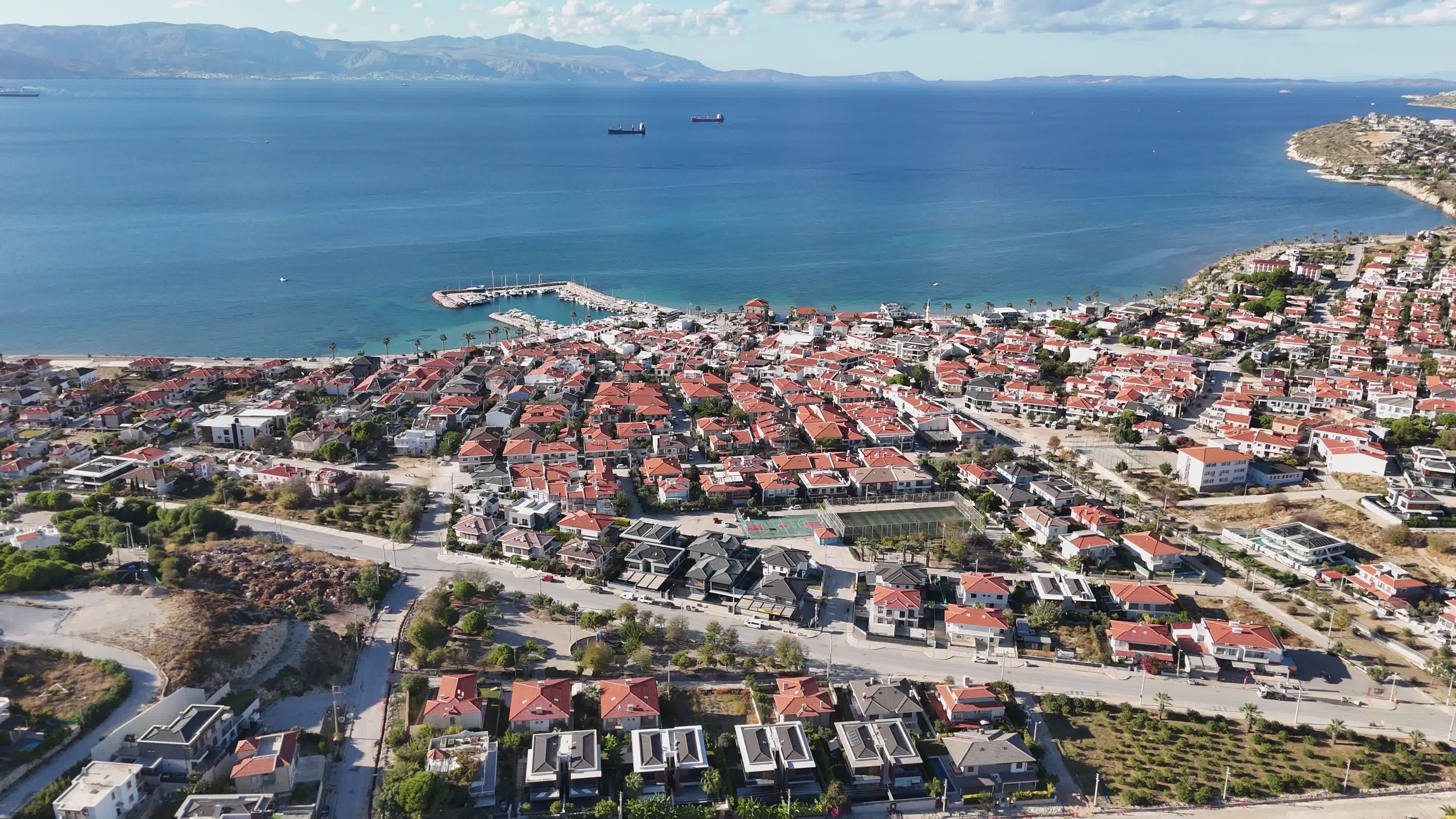 Scenic Aerial View of Coastal Town and Harbor Free Stock Video Footage ...