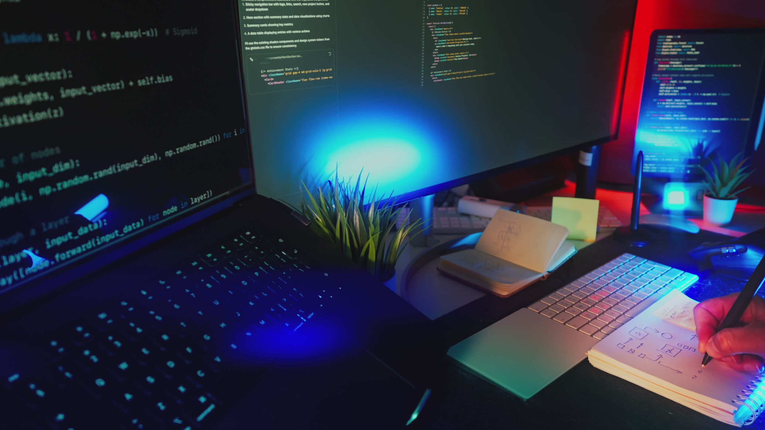 Modern Workspace with Coding and Note-taking Free Stock Video Footage ...