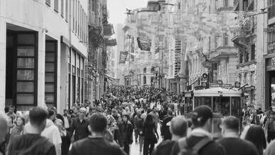 bustling istiklal street in black and white