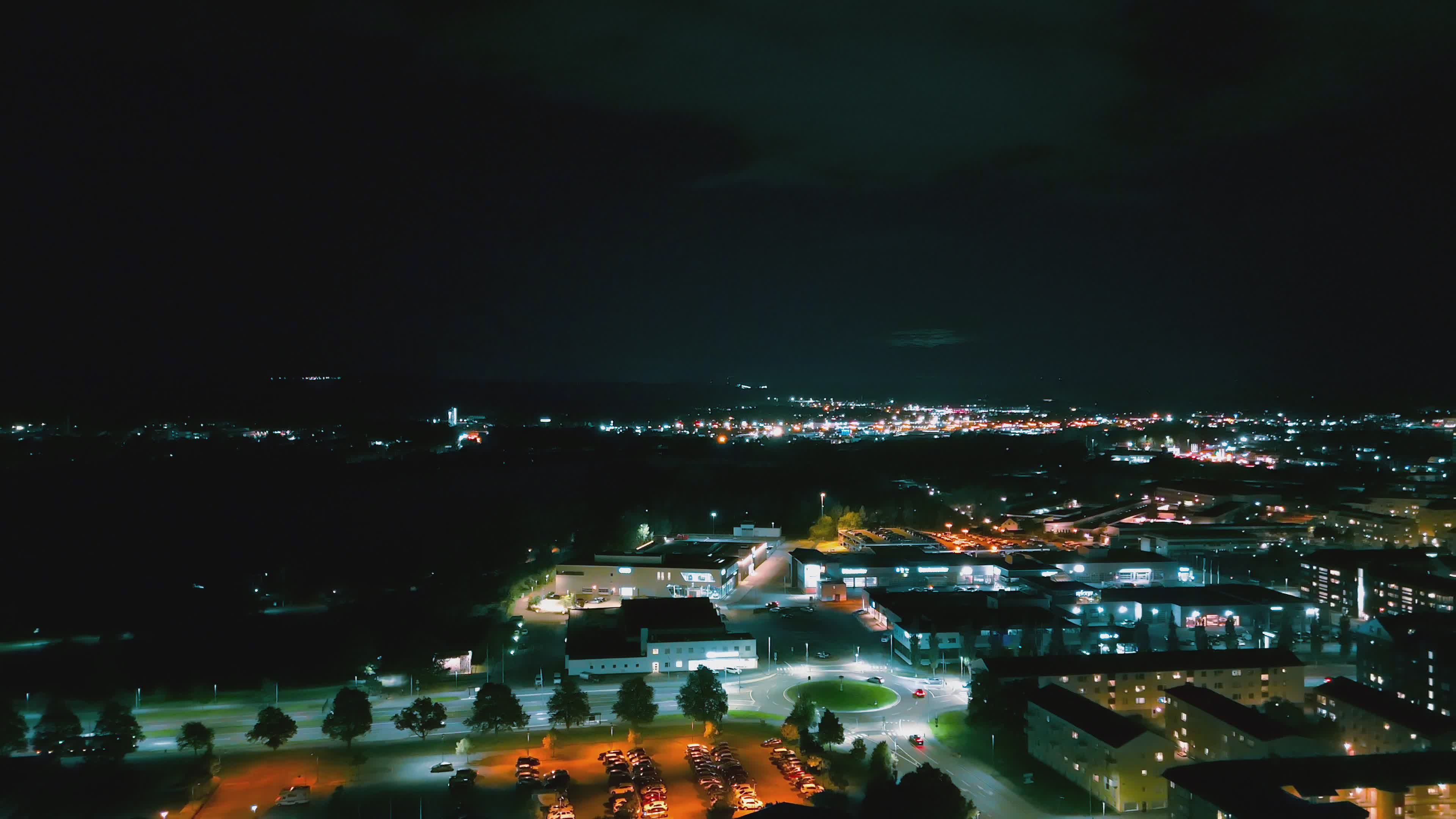 Stunning Night Aerial View of Swedish Cityscape Free Stock Video ...