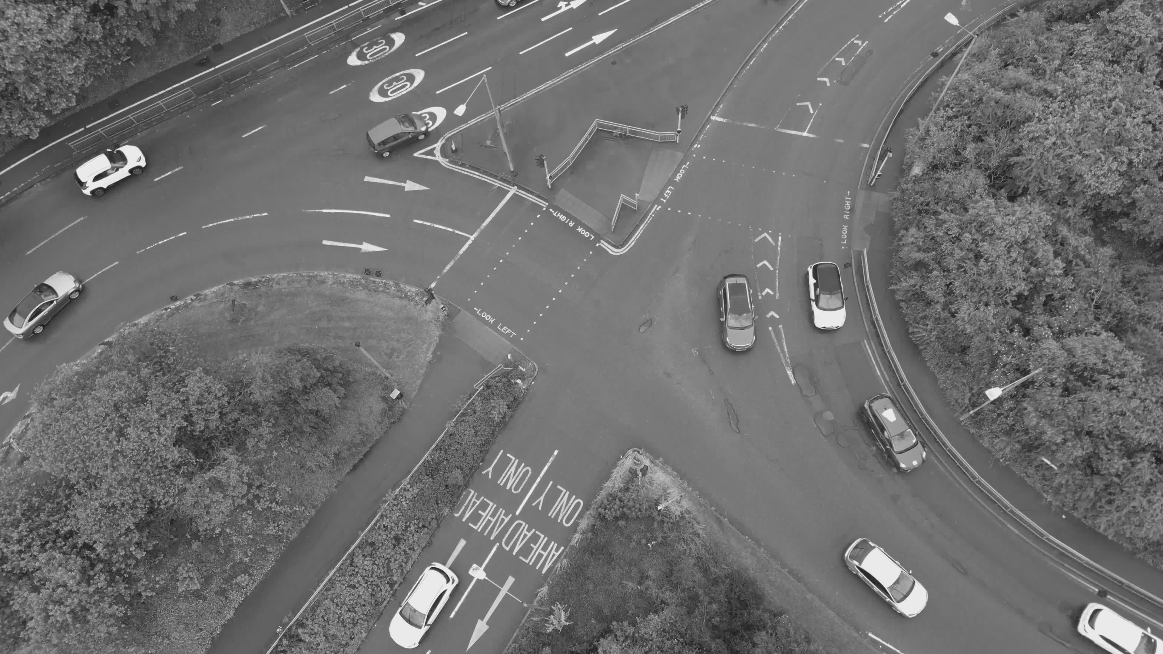 Aerial View of Busy Urban Roundabout Traffic Free Stock Video Footage ...