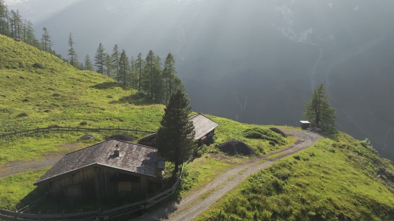 Scenic alpine mountain lodge road trip