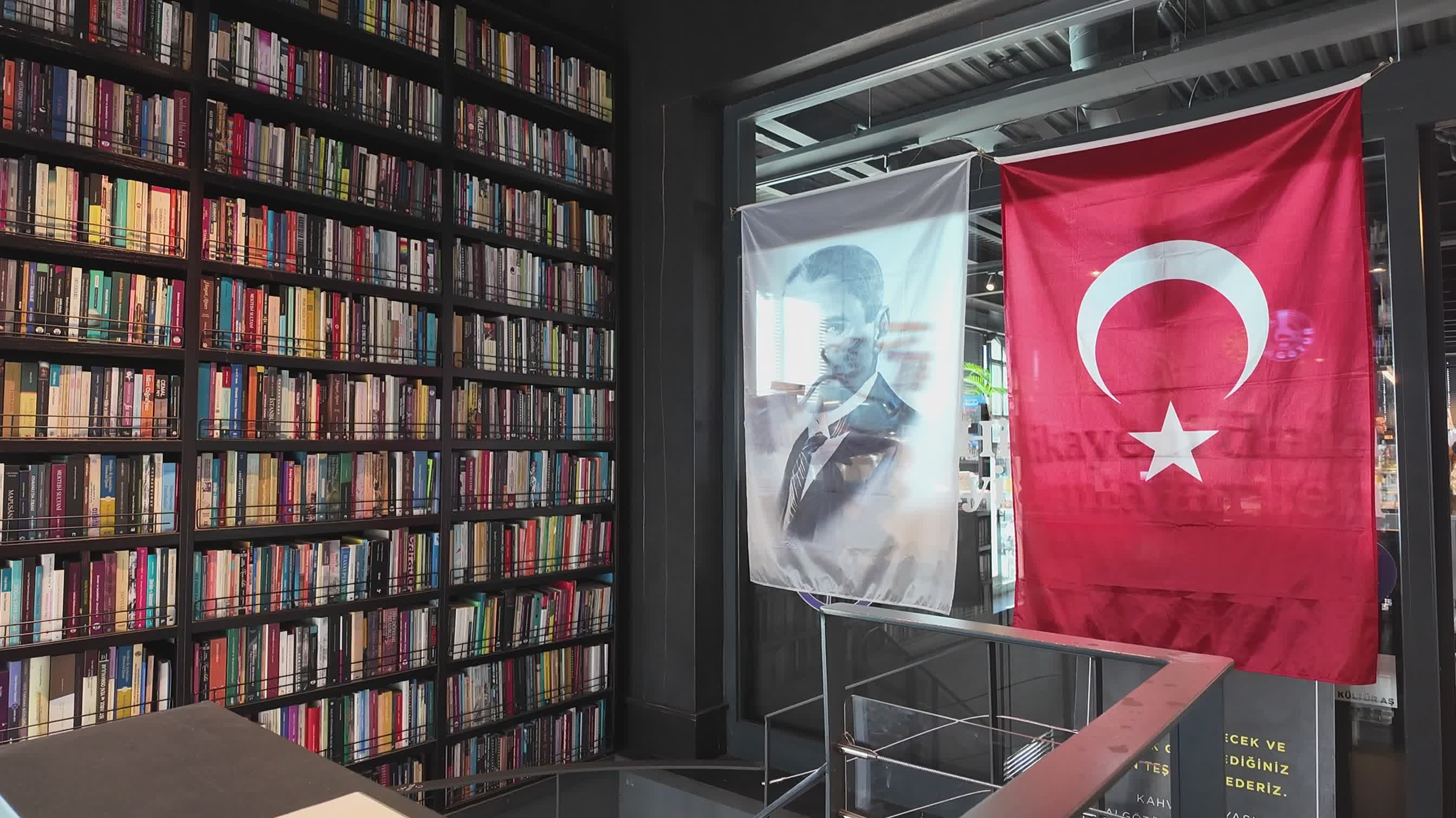 Library with Turkish Flag and Portrait Display Free Stock Video Footage ...