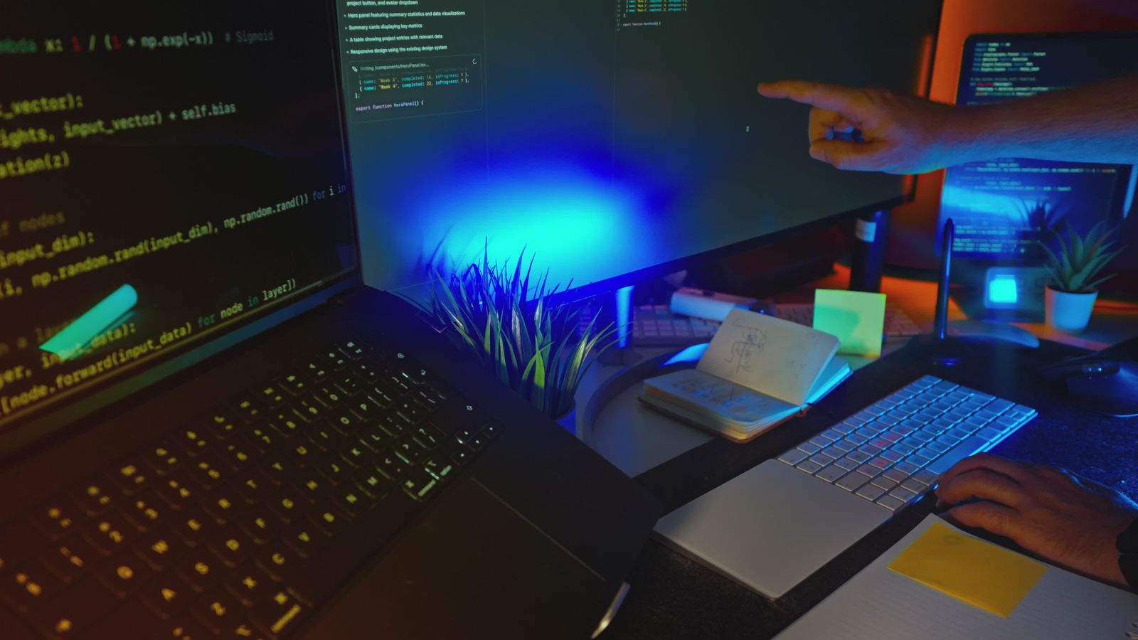 Modern Workspace with Coding and Note-taking Free Stock Video Footage ...