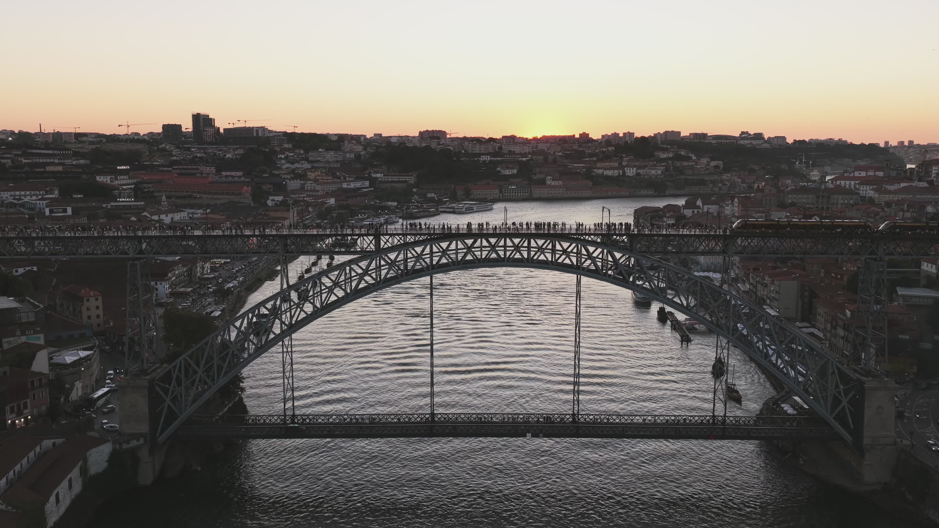 Aerial View of Dom Luís I Bridge at Sunset Free Stock Video Footage ...