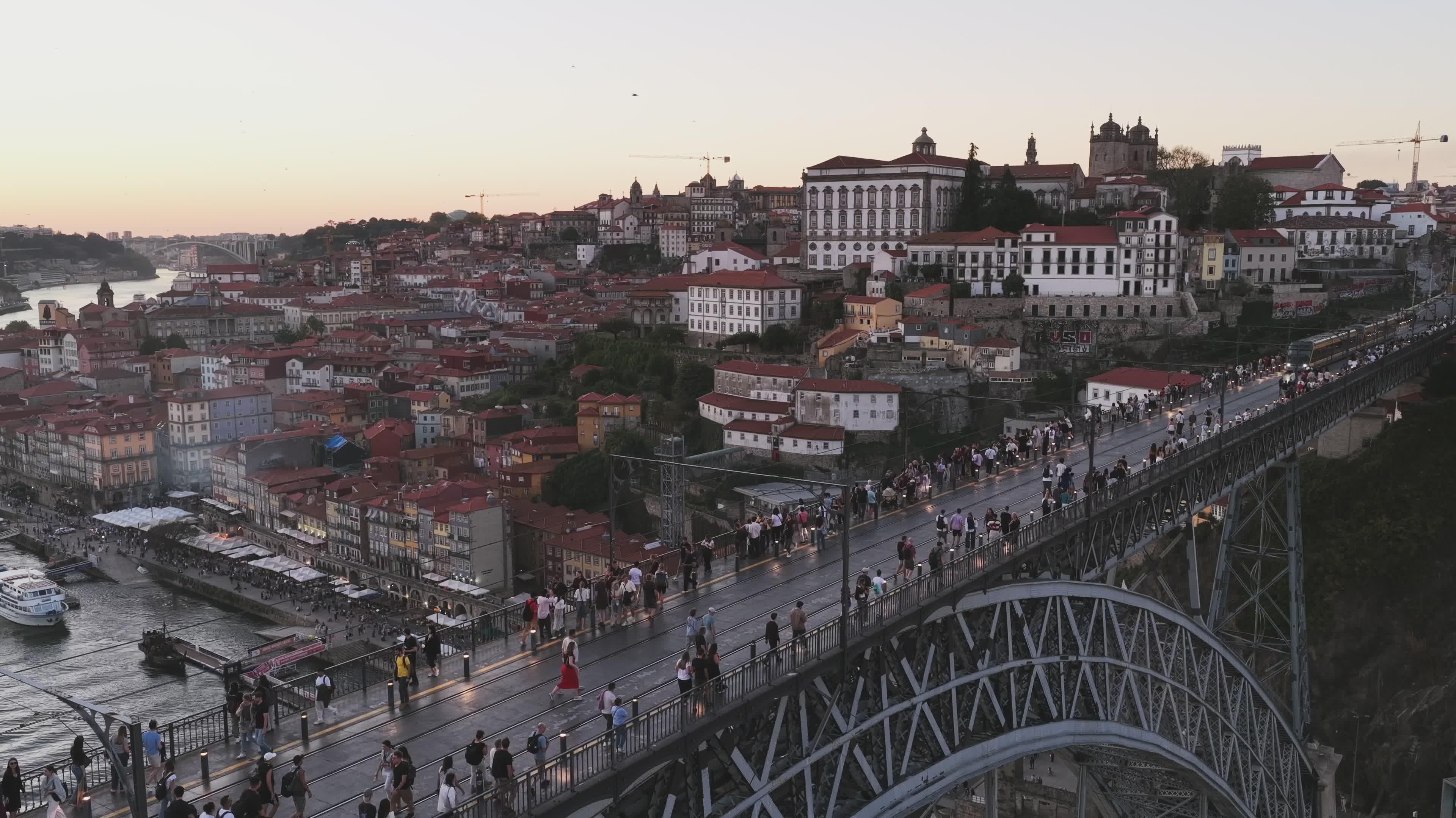Aerial View of Dom Luís I Bridge at Sunset Free Stock Video Footage ...