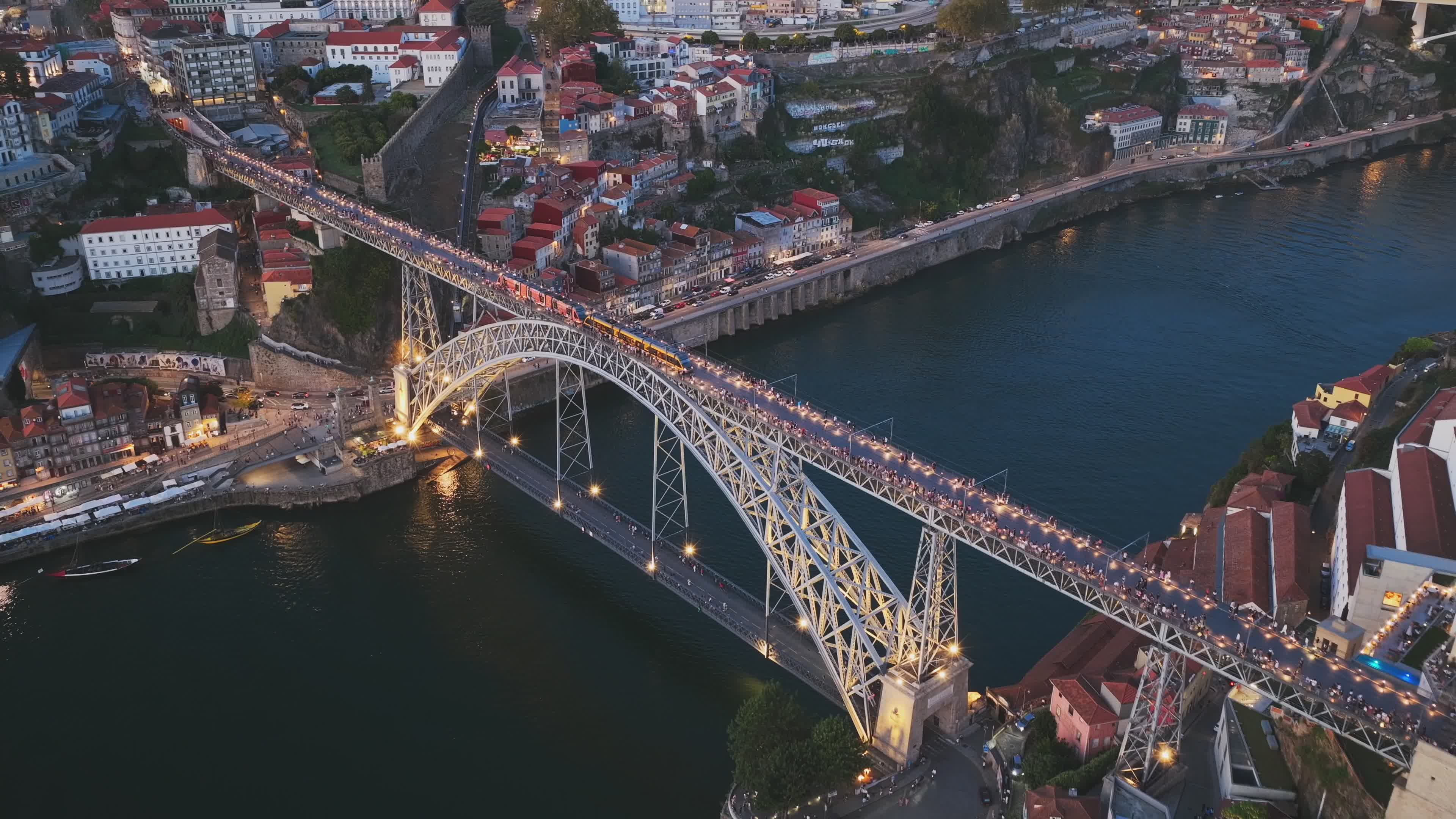 Aerial View of Dom Luis I Bridge at Sunset Free Stock Video Footage ...