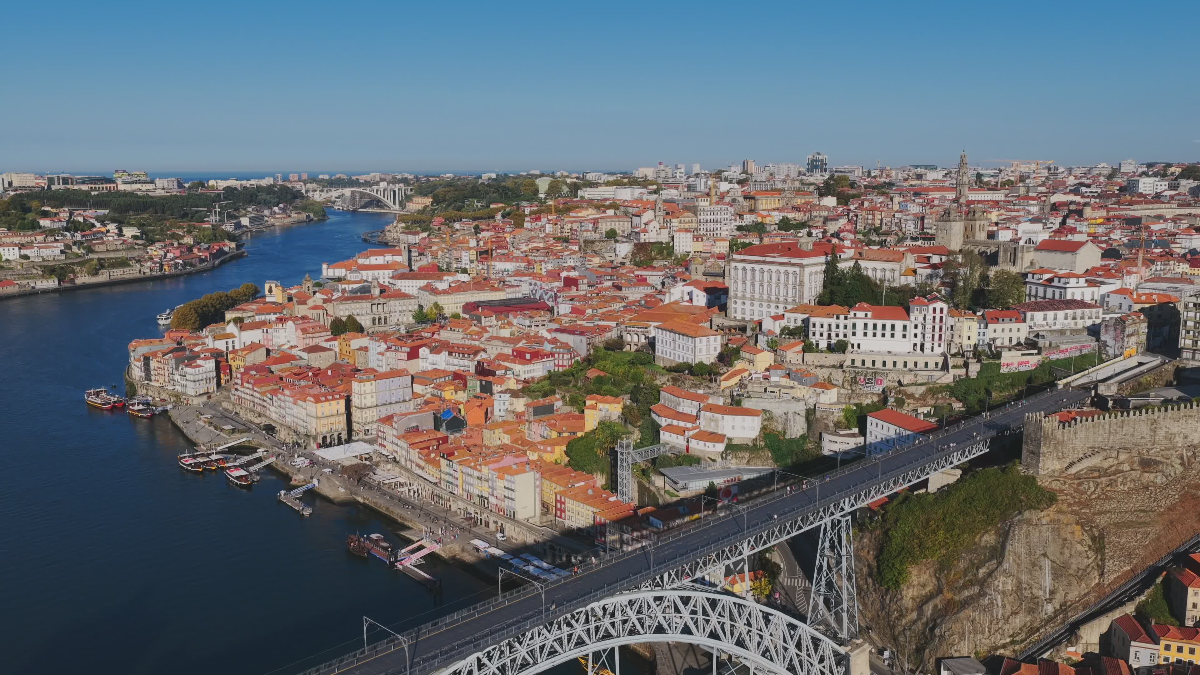 Stunning Aerial View of Porto's Dom Luis I Bridge Free Stock Video ...