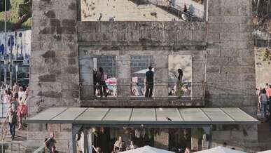 busy day at porto s riverside walkway