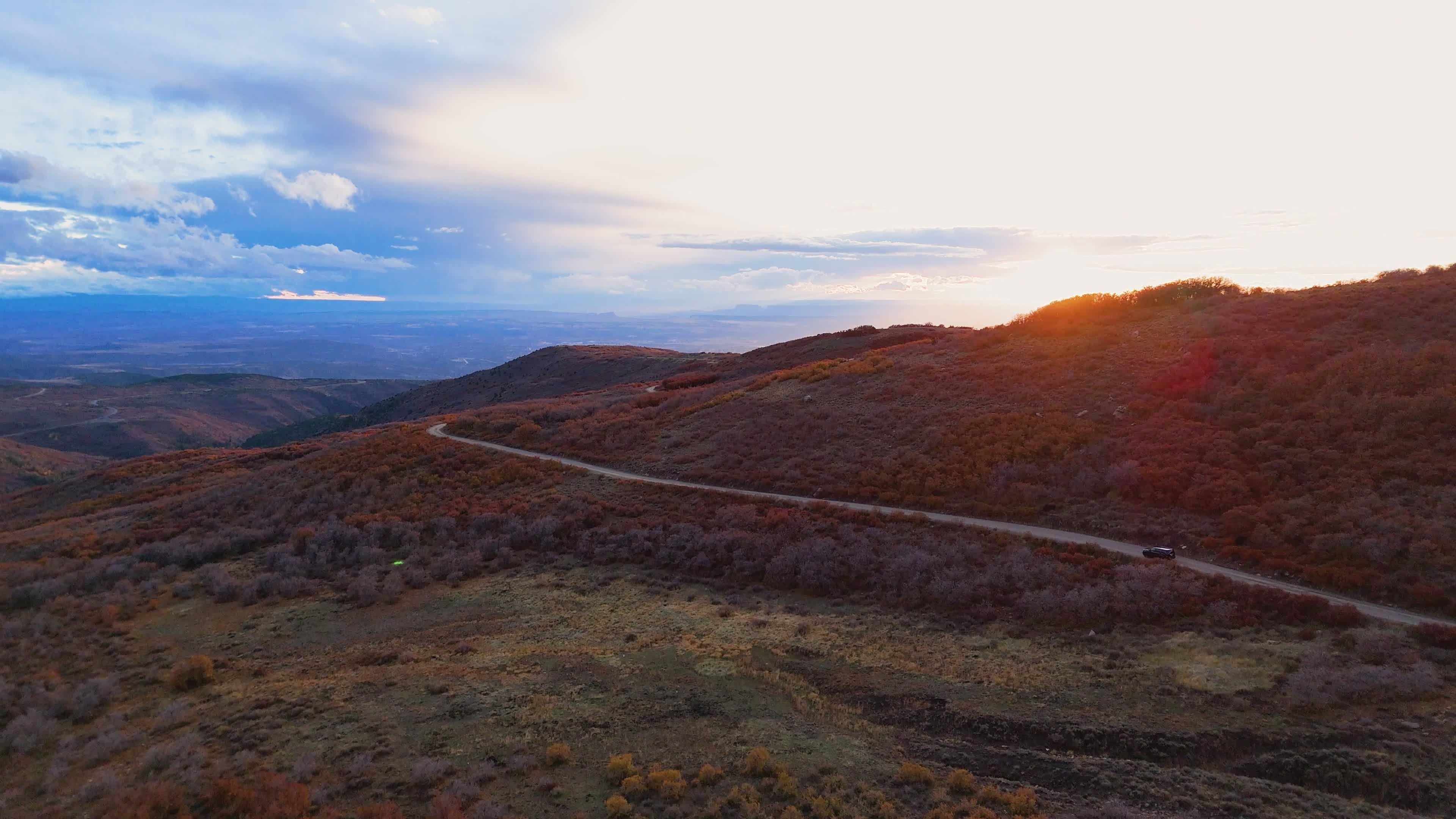Aerial View of Fall Mountains and Winding Road Free Stock Video Footage ...