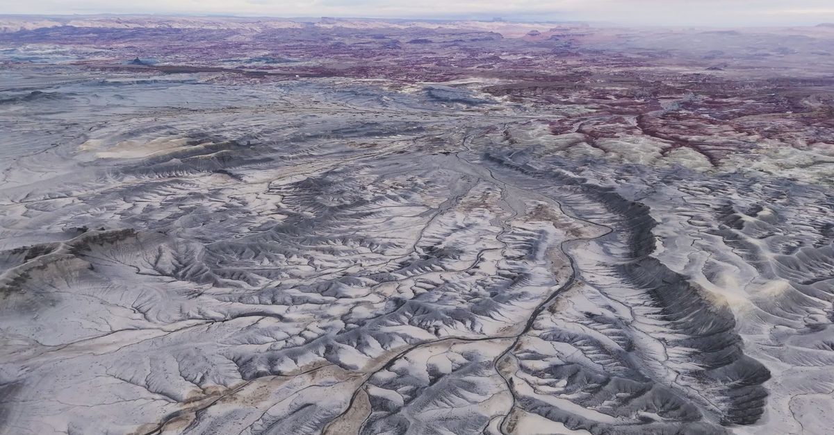 Drone View Of Utah s Majestic Moonscape Terrain Free Stock Video drone-view-of-utah-s-majestic-moonscape-terrain-free-stock-video