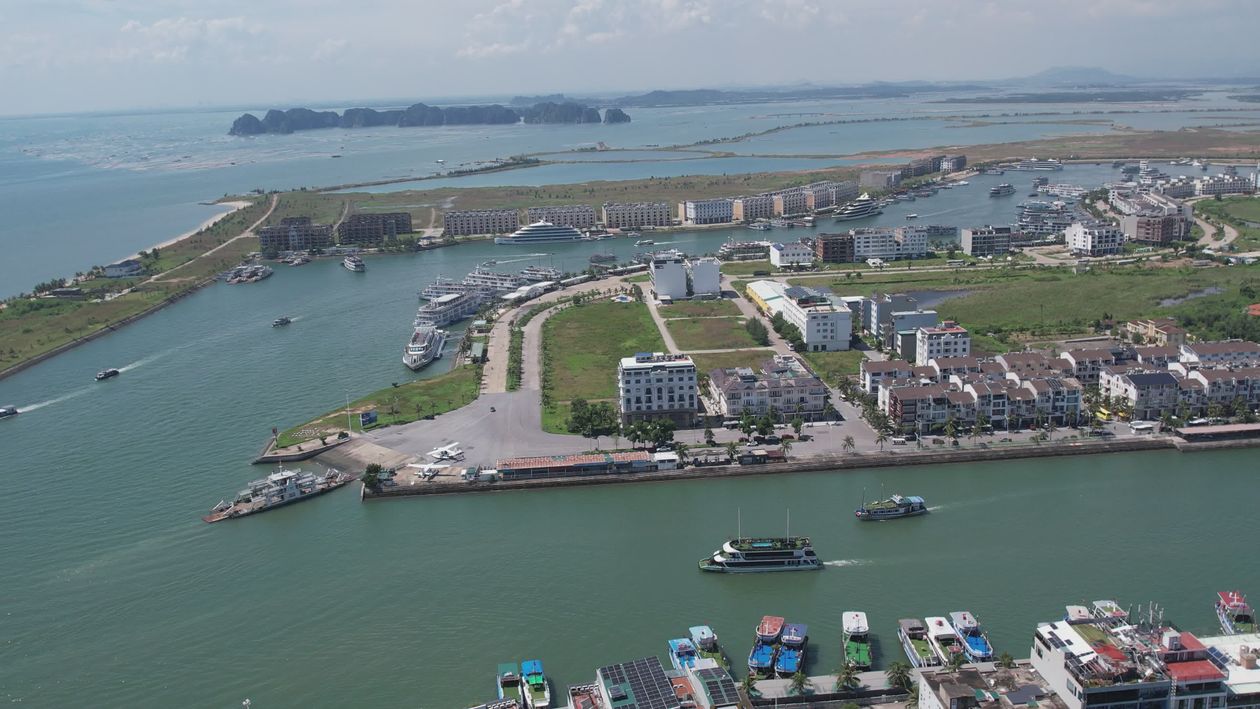 Aerial View of Scenic Coastal Harbor with Boats Free Stock Video ...