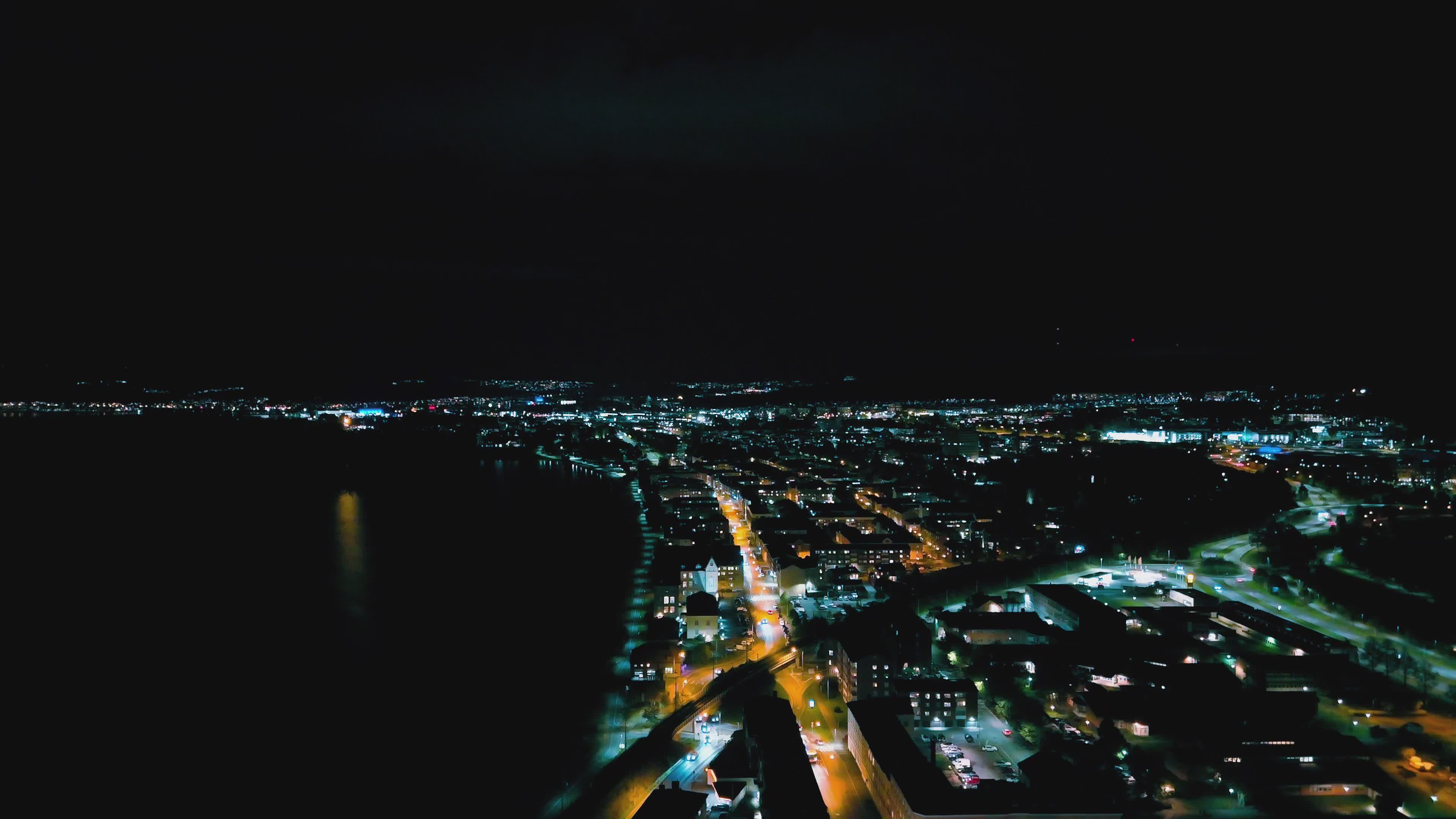 Aerial Night View of Jönköping Cityscape Free Stock Video Footage ...