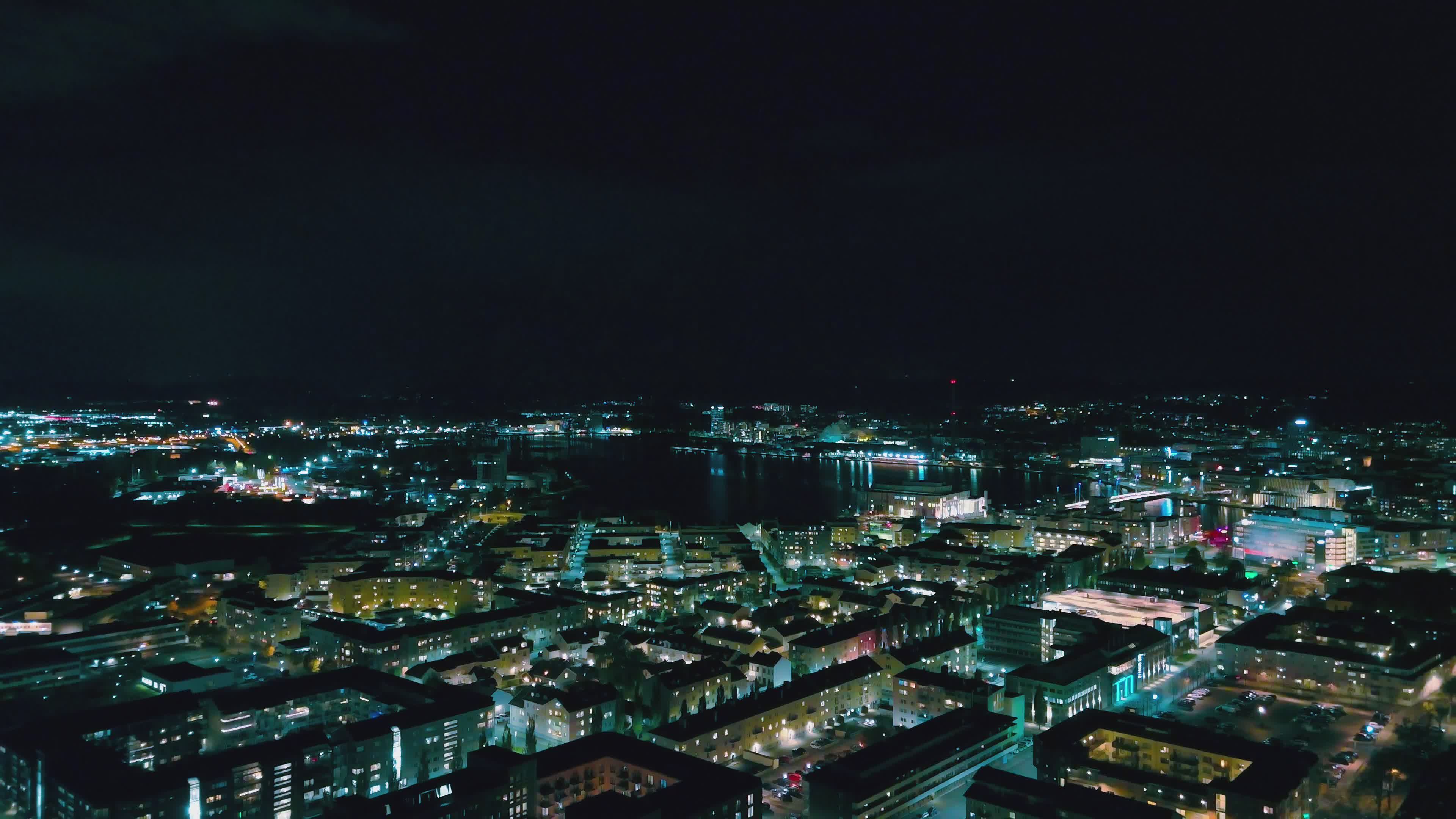 Aerial Night View of Jönköping Cityscape Free Stock Video Footage ...