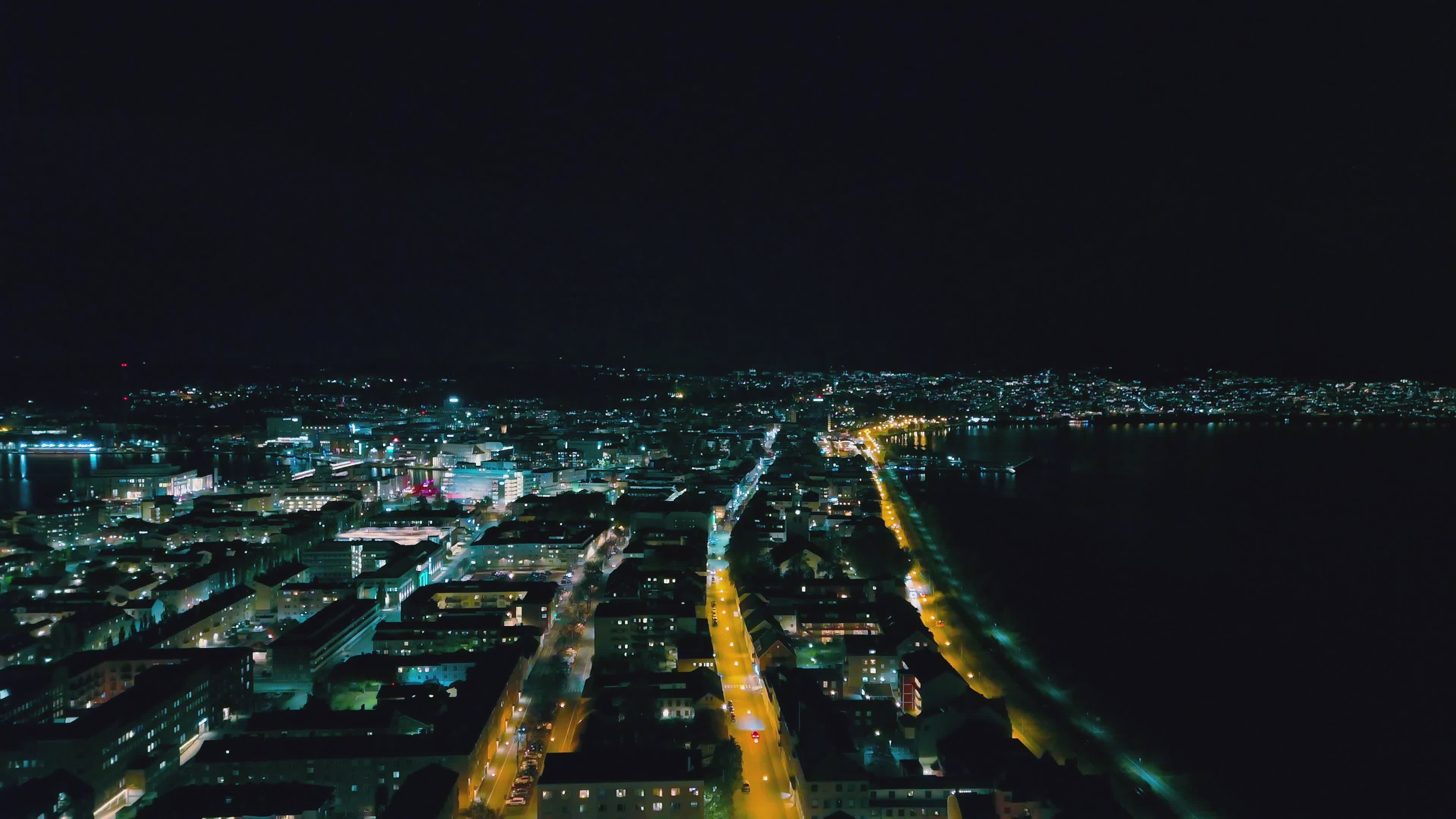 Aerial Night View of Jönköping Cityscape Free Stock Video Footage ...