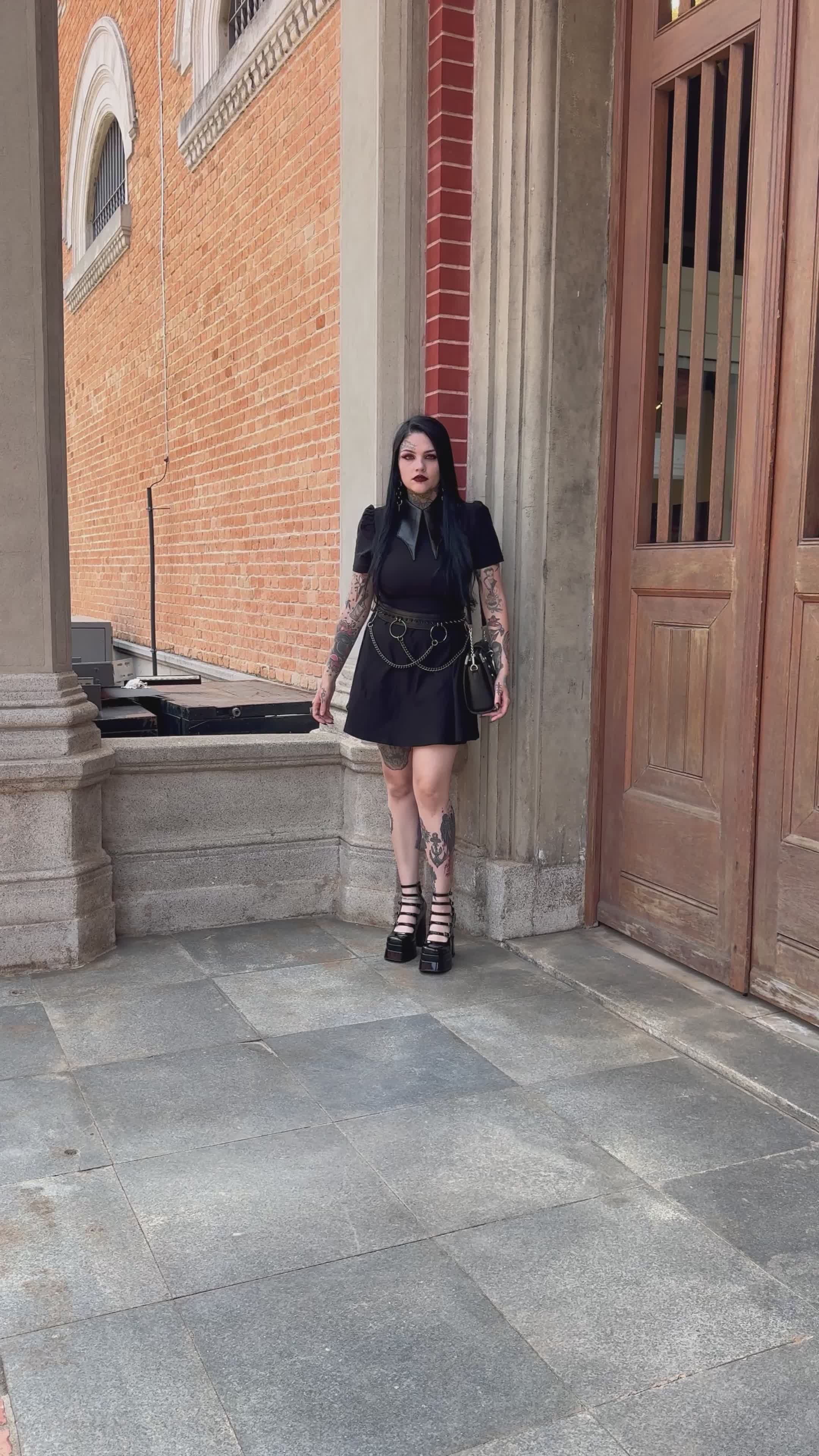 Gothic Fashion Walk Outside Vintage Building Free Stock Video Footage ...
