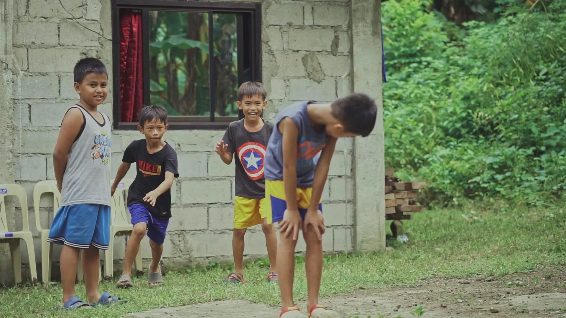 Children Playing Outdoor Game Near Rustic House Free Stock Video ...