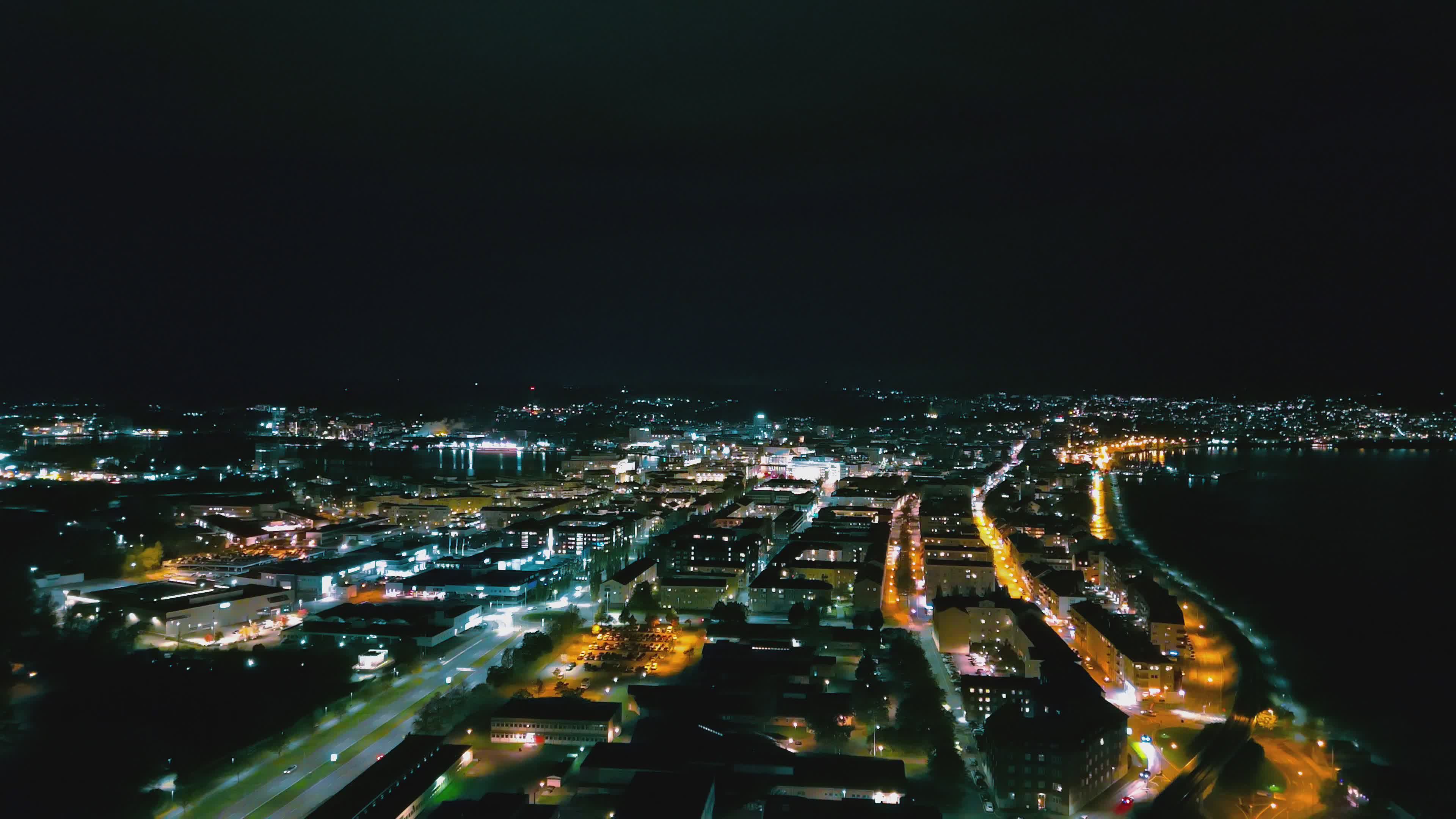 Aerial Night View of Jönköping City Lights Free Stock Video Footage ...