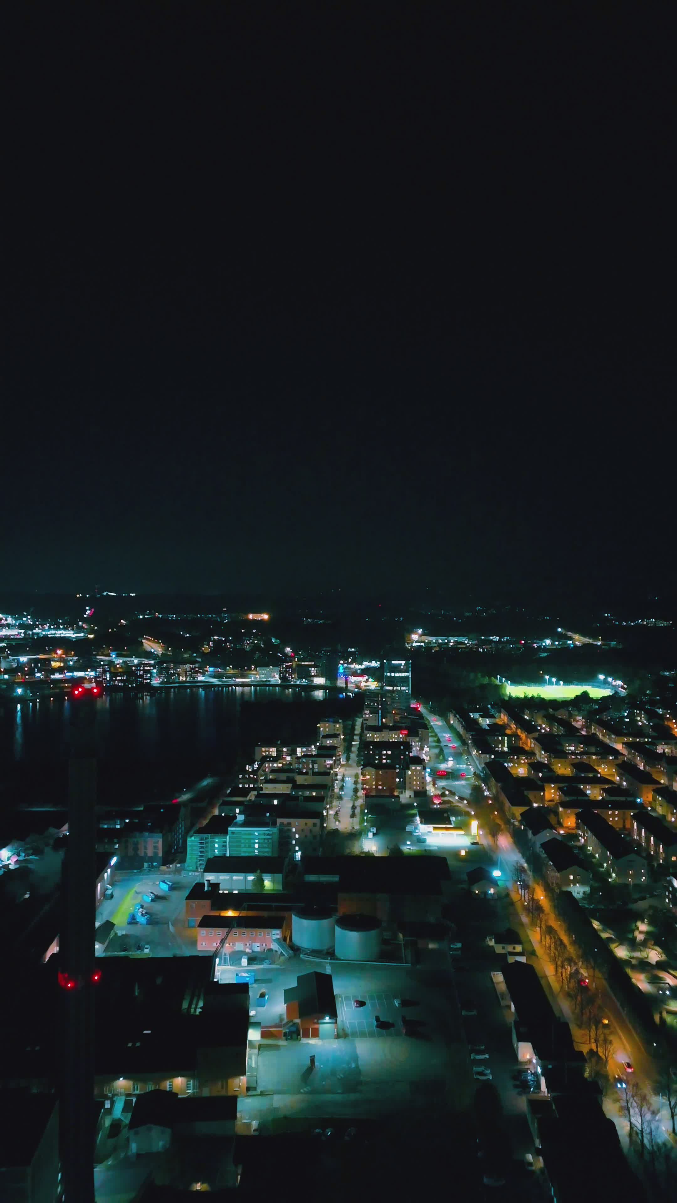 Nighttime Aerial View of Scandinavian Cityscape Free Stock Video ...