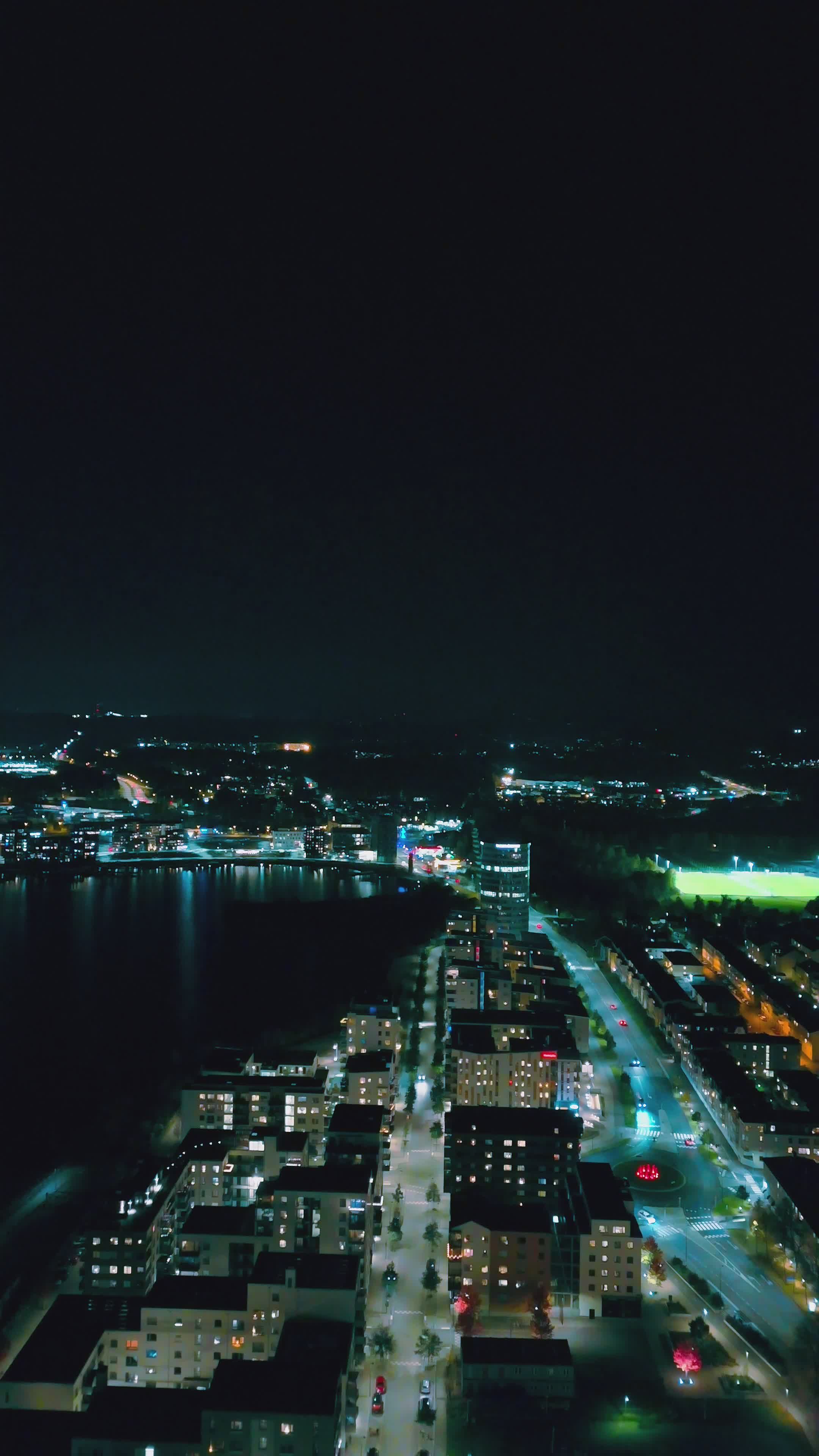 Aerial Night View of Scandinavian Cityscape Free Stock Video Footage ...