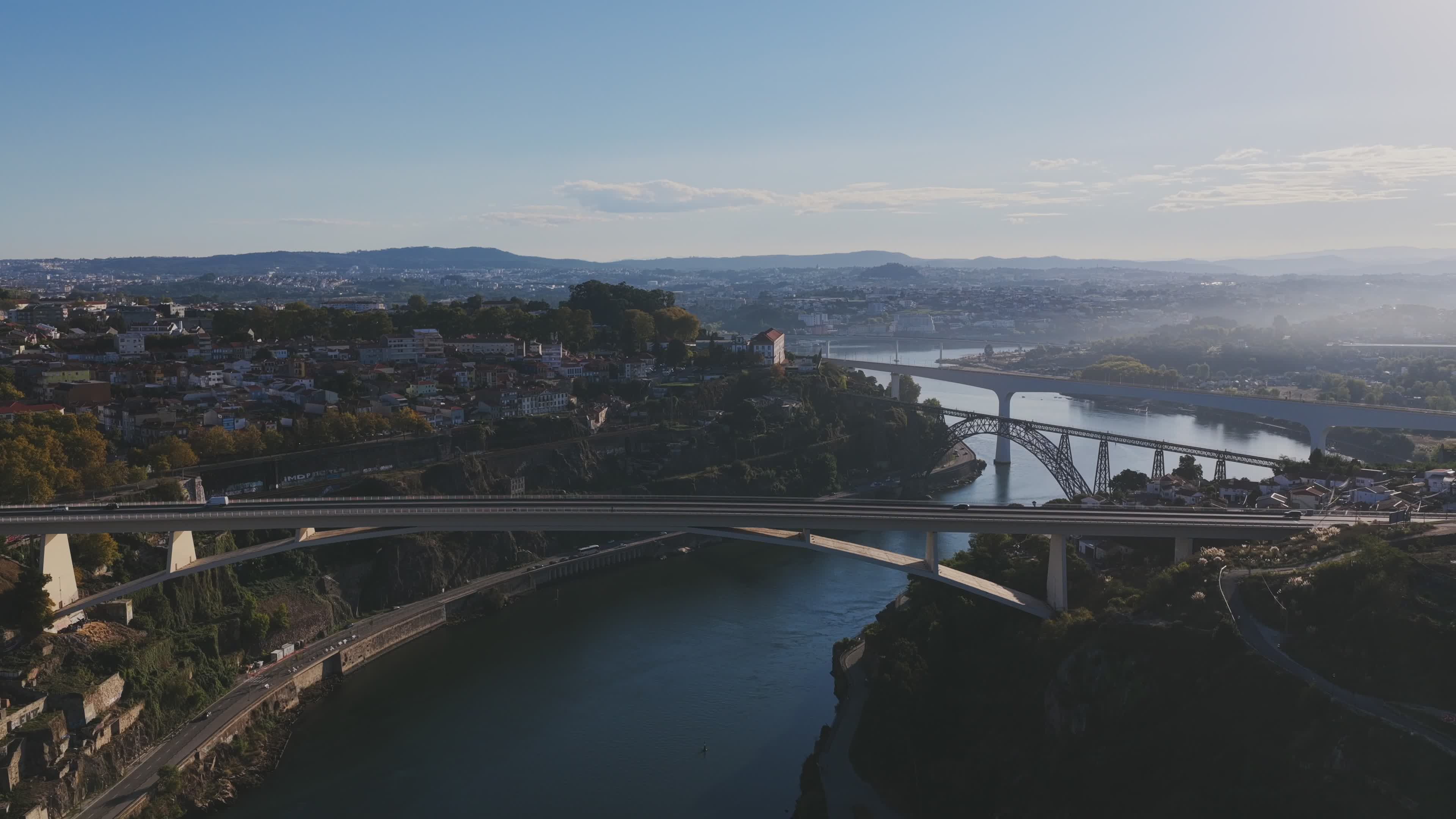 Scenic Aerial View of Porto's Iconic Bridges Free Stock Video Footage ...