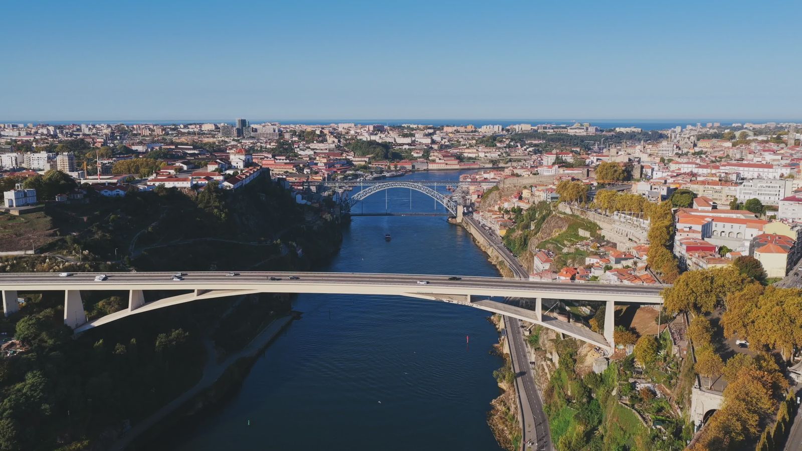Aerial View of Porto Bridges and Douro River Free Stock Video Footage ...