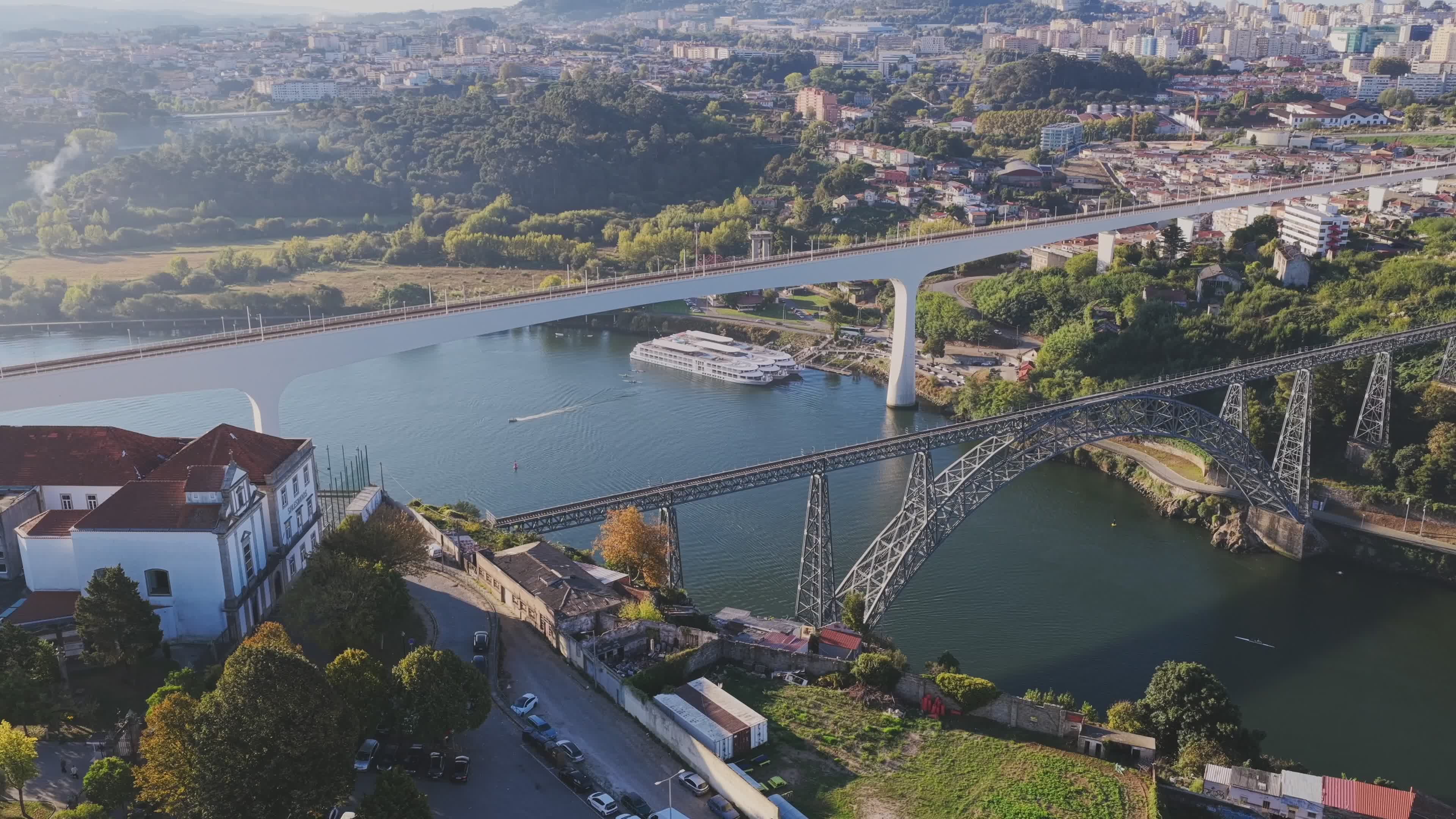 Aerial View of Porto Bridges and Douro River Free Stock Video Footage ...