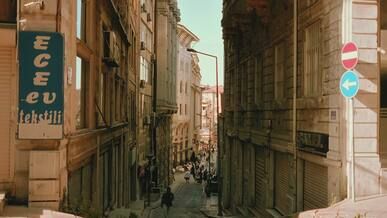 bustling street scene in historical district