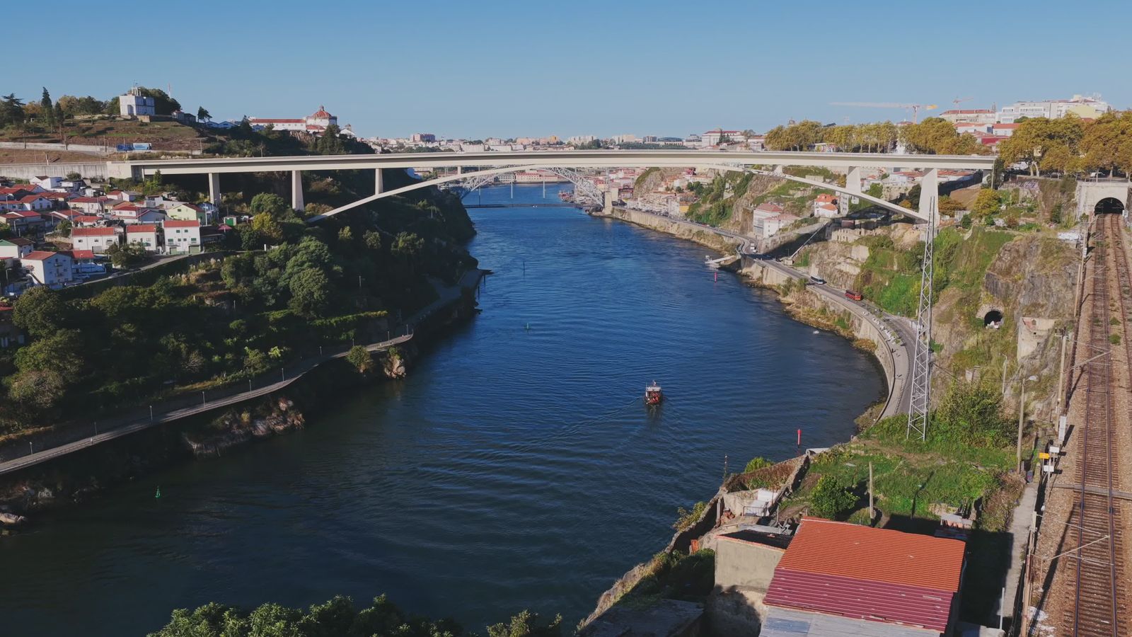 Aerial View of Porto Bridges and Douro River Free Stock Video Footage ...