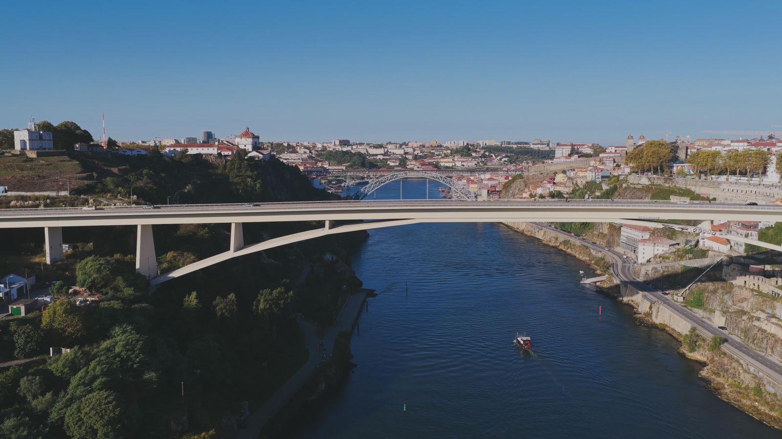 Aerial View of Porto Bridges and Douro River Free Stock Video Footage ...