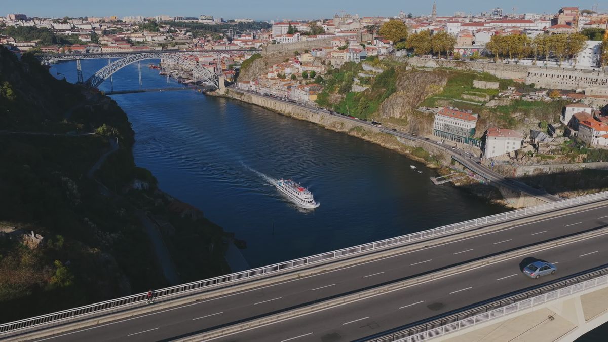 Aerial View of Porto Bridges and Douro River Free Stock Video Footage ...
