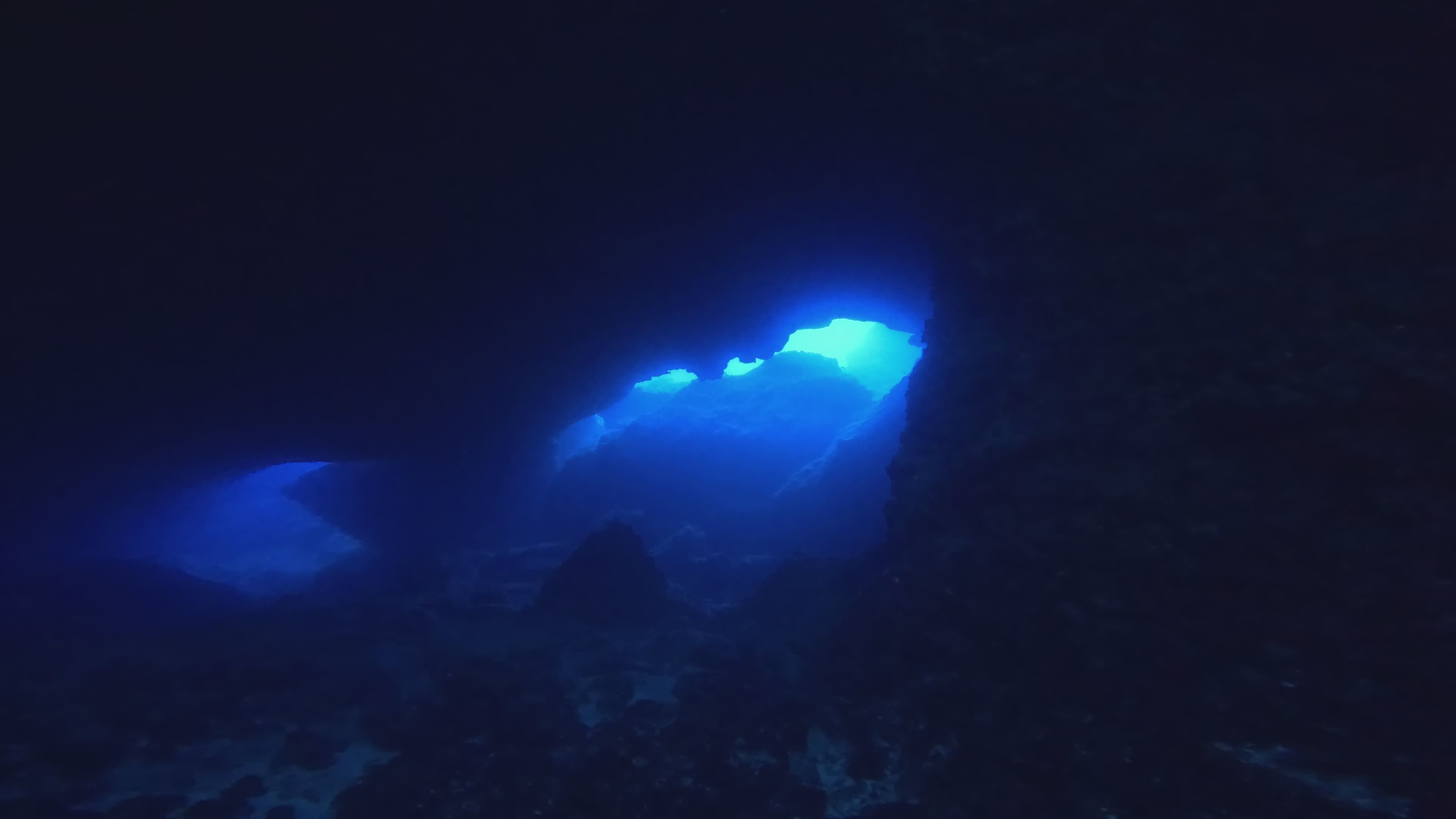 Mysterious Underwater Cave with Deep Blue Light Free Stock Video ...