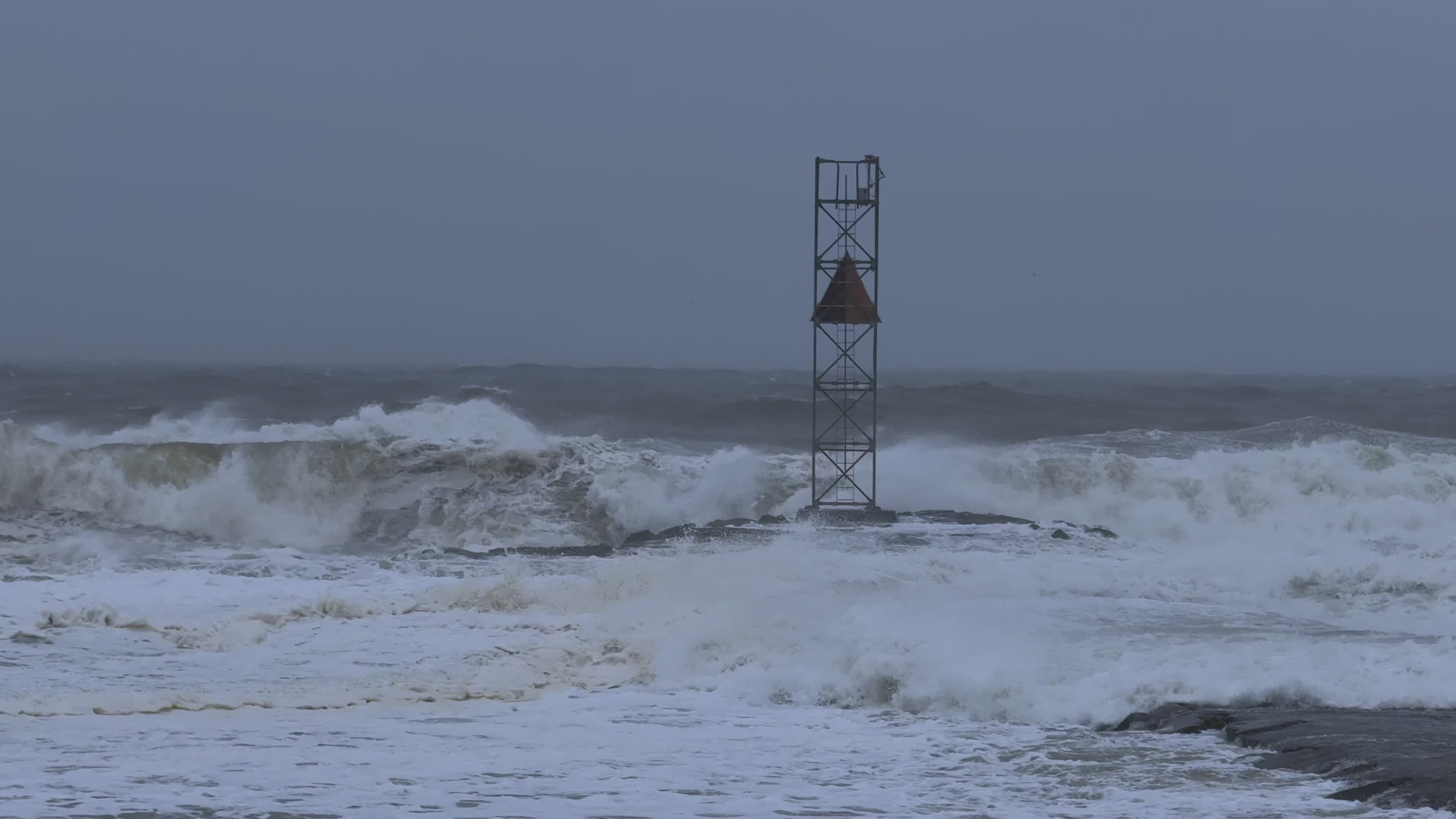 Dramatic Storm Waves Crashing on Coastal Tower Free Stock Video Footage ...