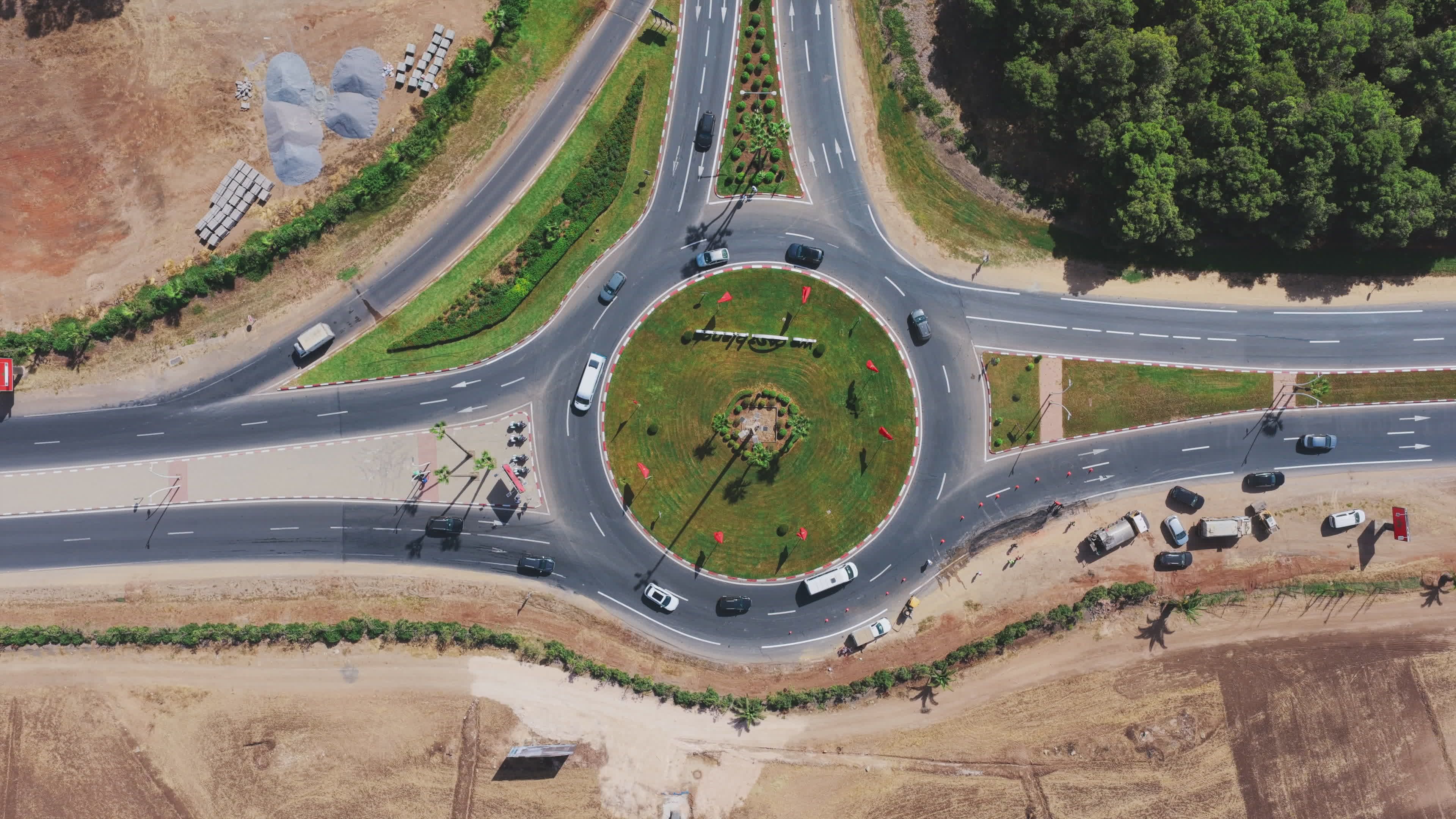 Aerial View of Roundabout in Urban Setting Free Stock Video Footage ...