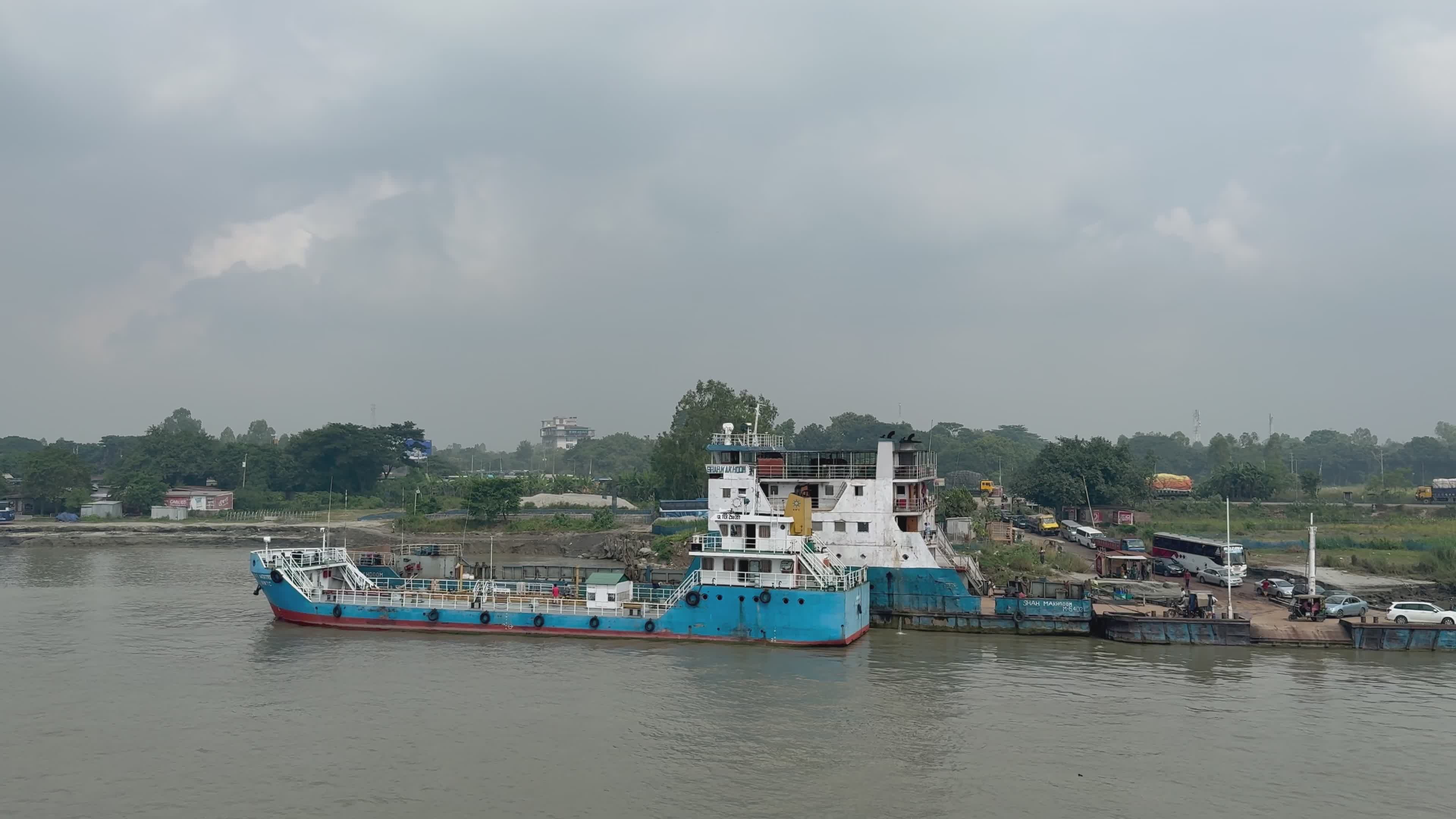 Cargo Ship Docked on River under Cloudy Sky Free Stock Video Footage ...