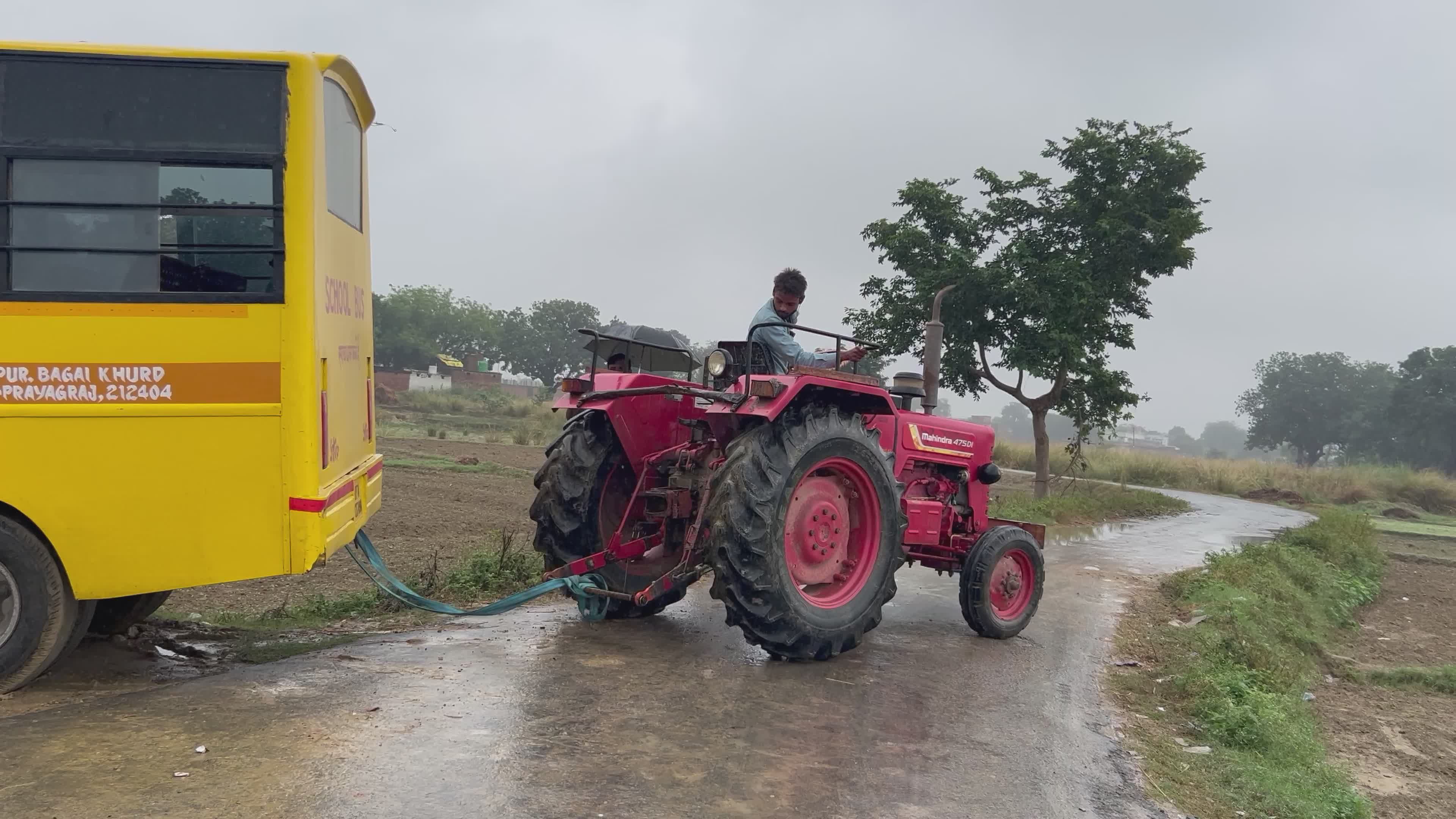 Tractor Towing School Bus on Rural Road Free Stock Video Footage ...