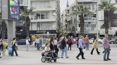 vibrant urban street scene with diverse crowd